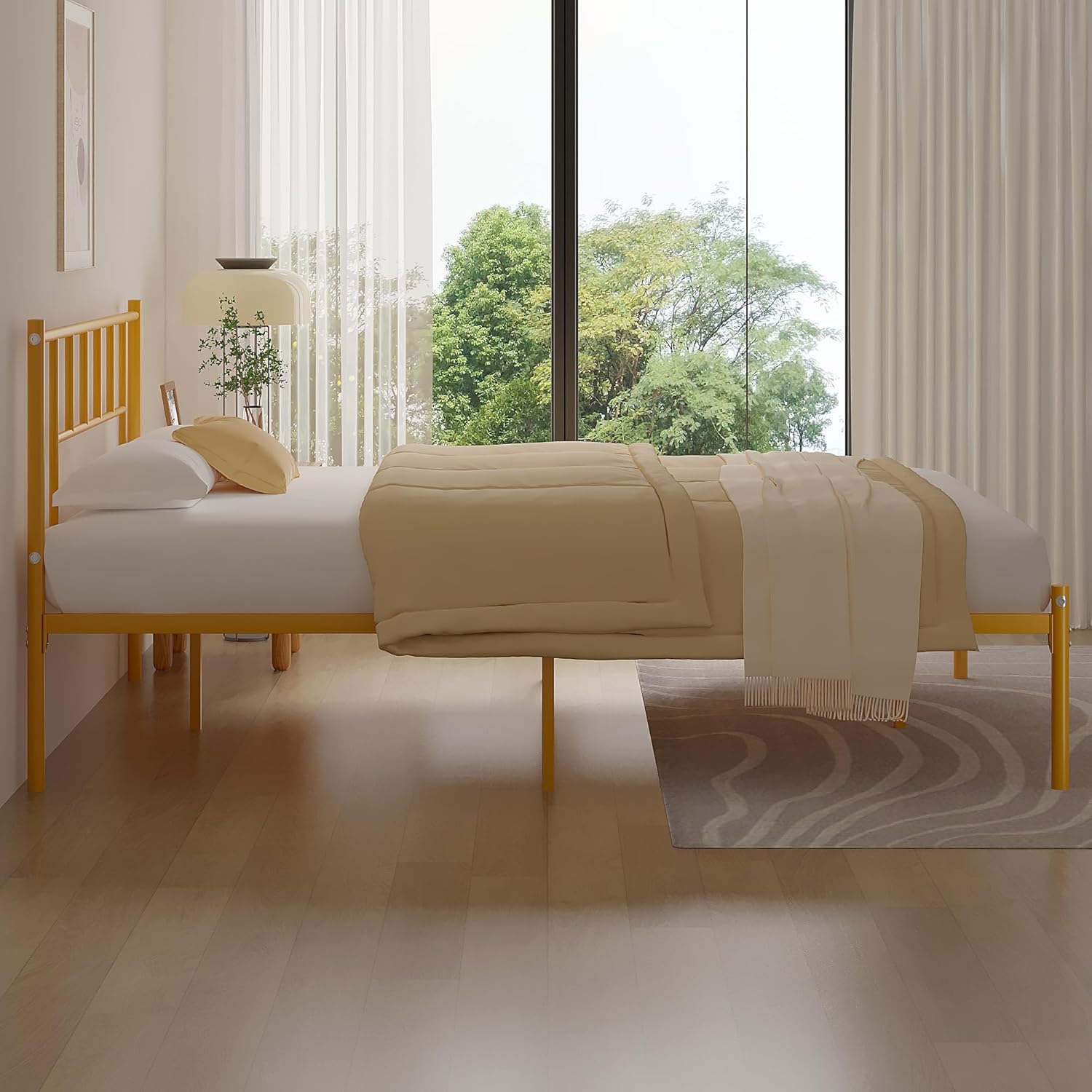 VECELO Bed Frame, 14 Inch Metal Platform with Headboard, Heavy Duty Steel Slat Support - VECELO