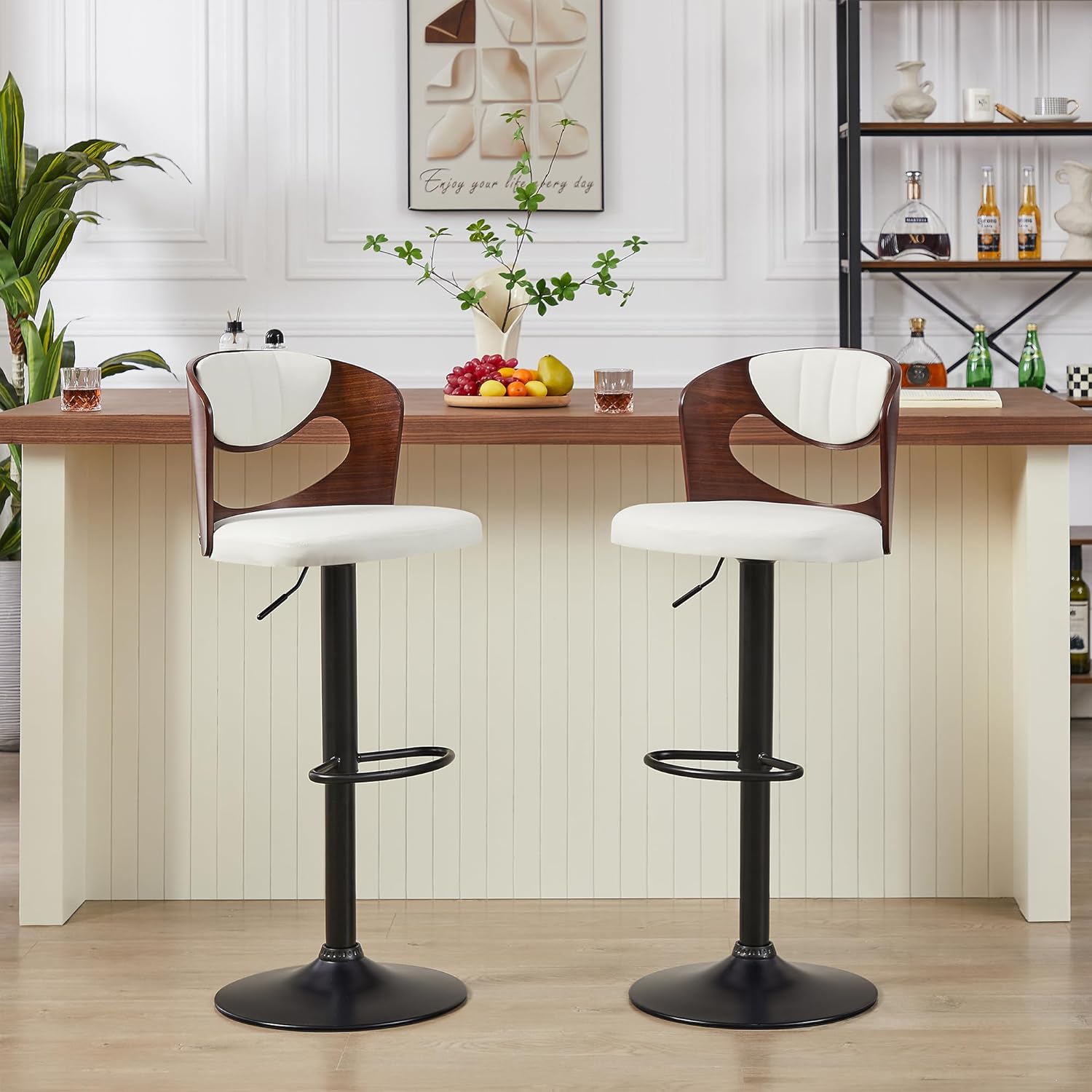 VECELO Bar Stool Set of 2,Counter Height Stools with Bentwood Back - VECELO