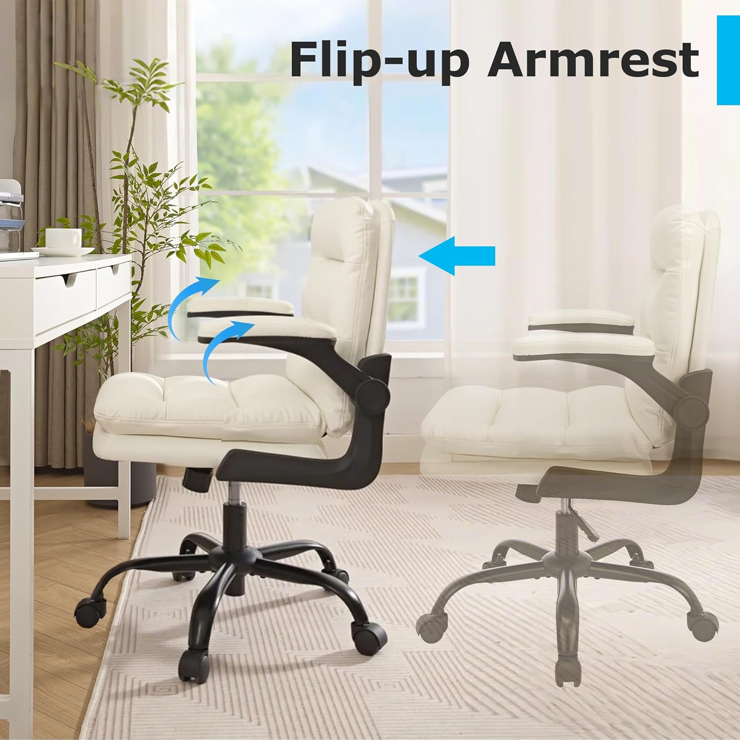 VECELO Ergonomic Swivel Office Desk Chair with Flip-up Armrest and Adjustable Height Lumbar Support