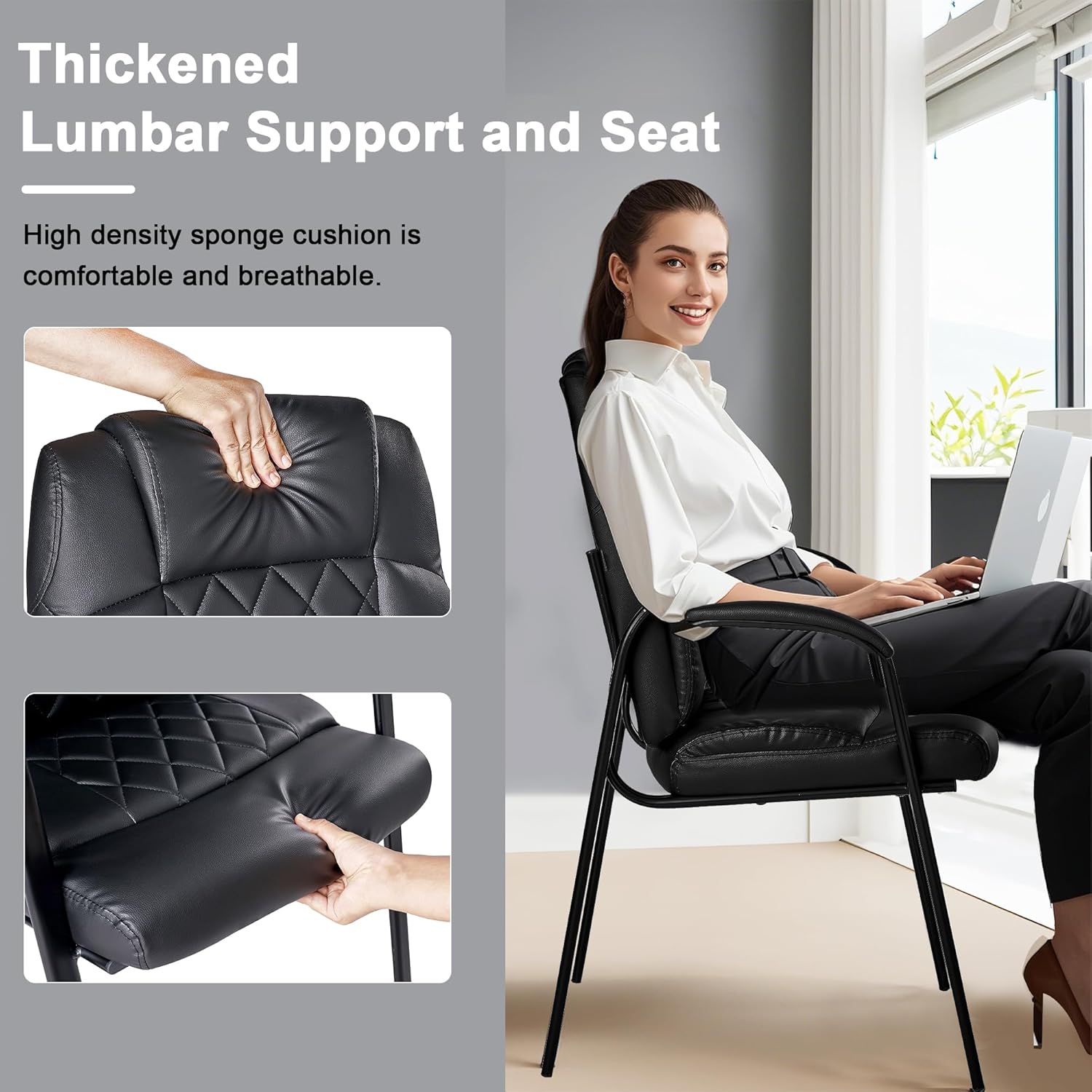 VECELO PU Waiting Room Chairs Set of 2 Stationary Side