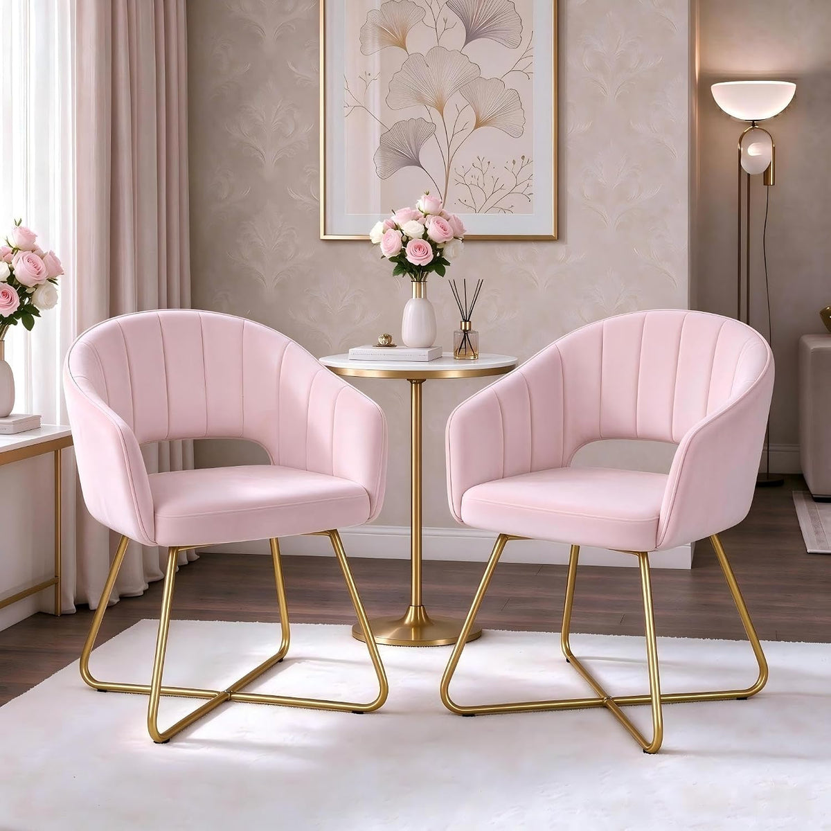 VECELO Large Wide Velvet Accent Chair Luxury Vanity Chair with Gold Legs