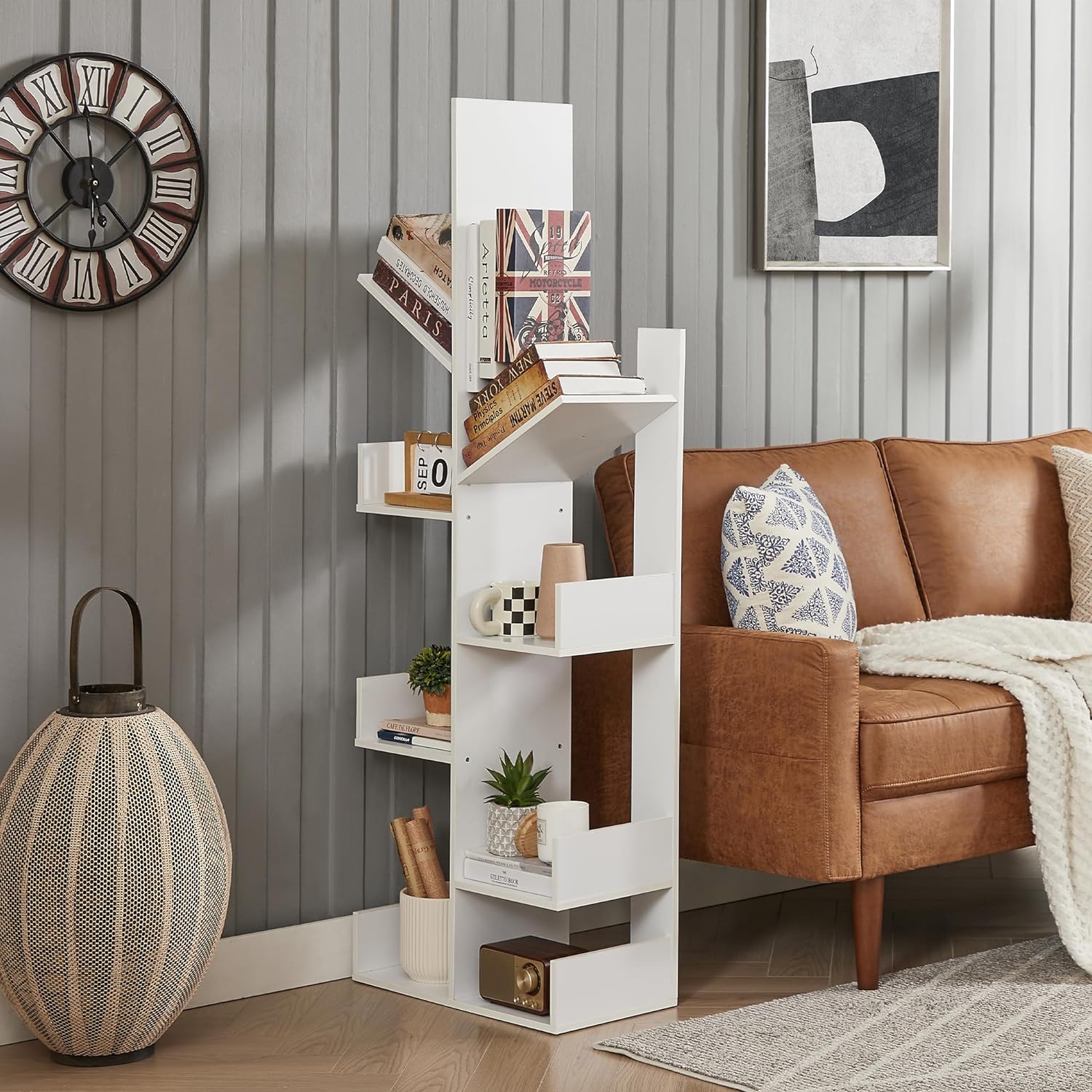 VECELO Tree Bookshelf,8 Shelf Storages Bookcase