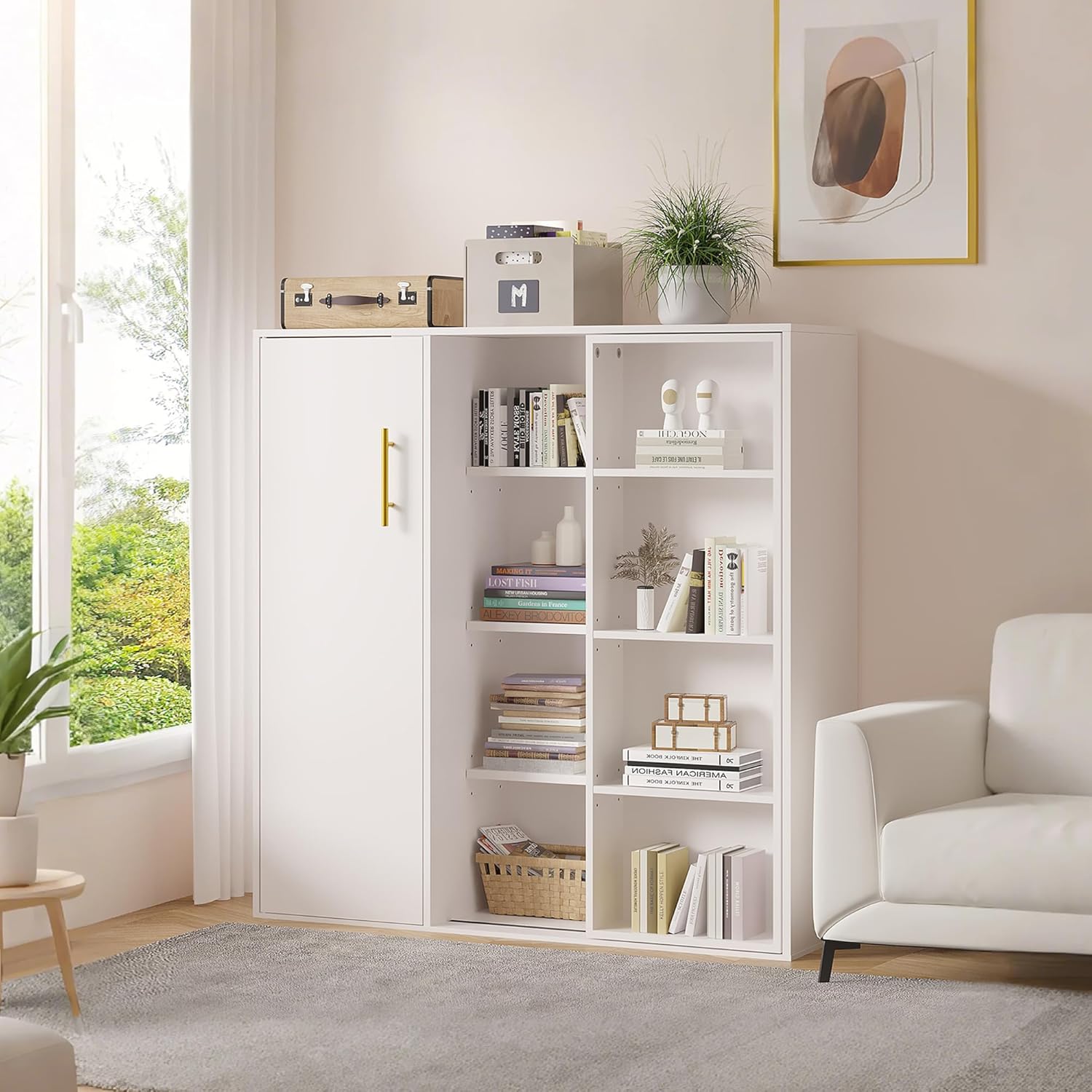 VECELO 4-Tier Floor Storage Cabinet with Adjustable Shelves and Door - VECELO