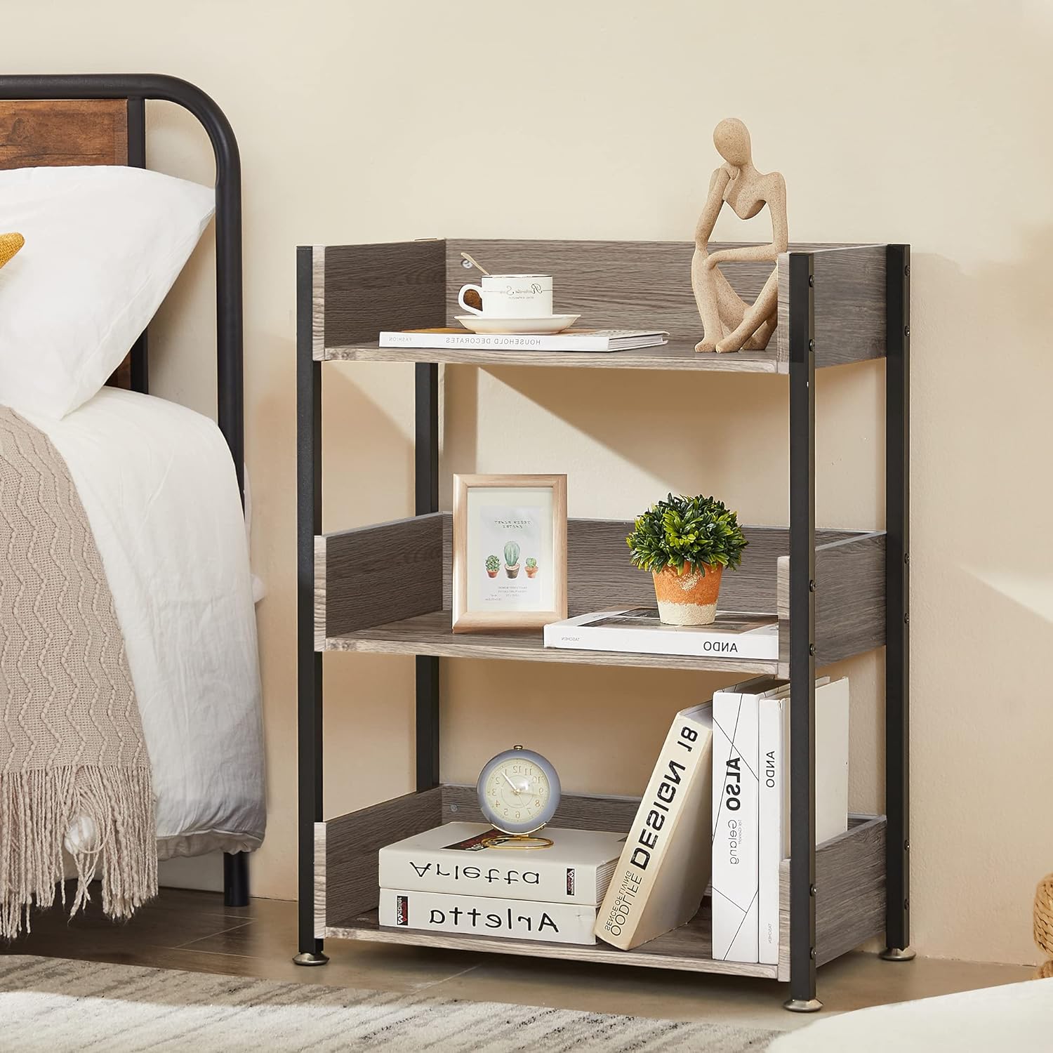 VECELO 3-Tier Bookcase,Small Storage Shelves,Industrial Shelving Unit - VECELO