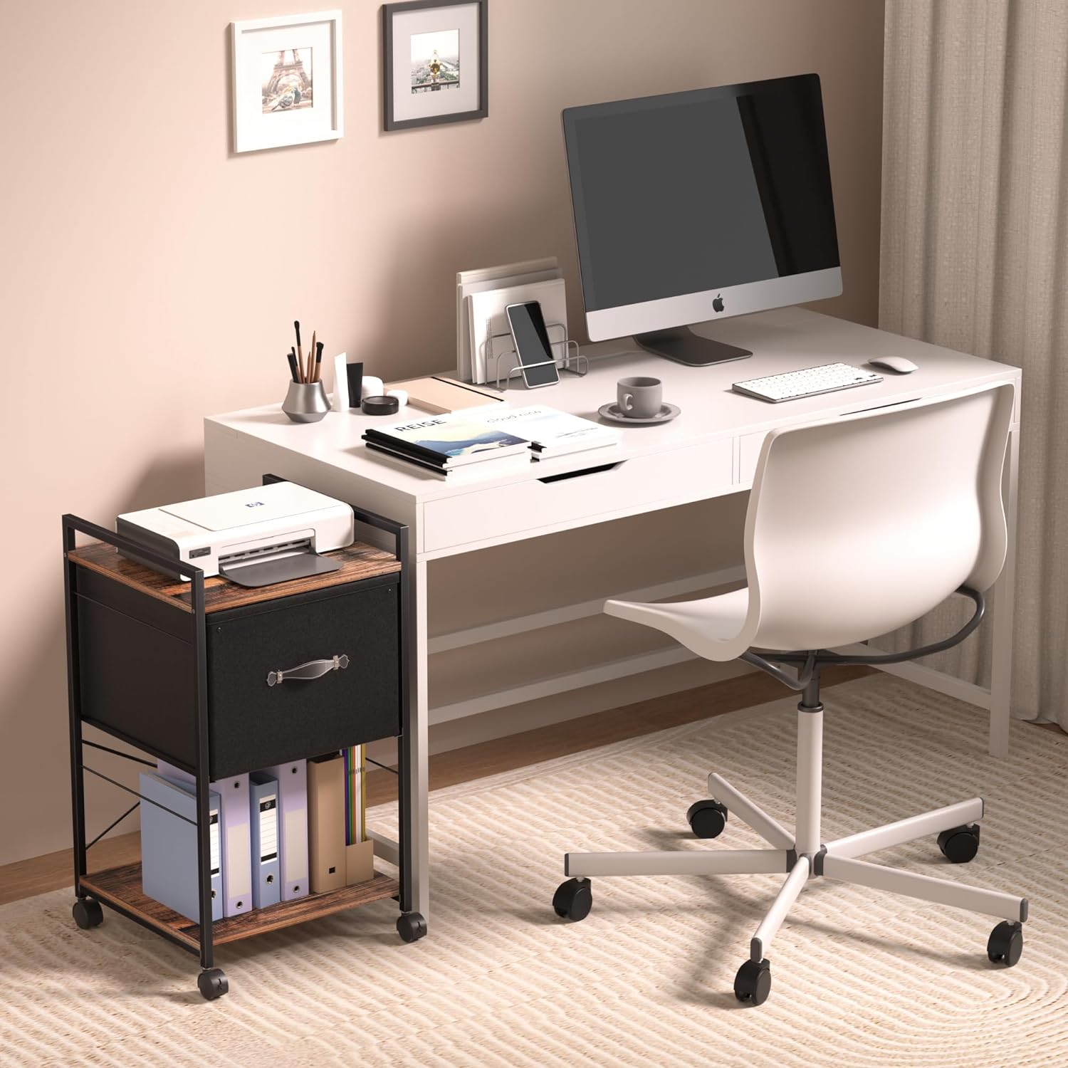 VECELO Mobile Vertical Filing Cabinet, Rolling Printer Shelf with Handle