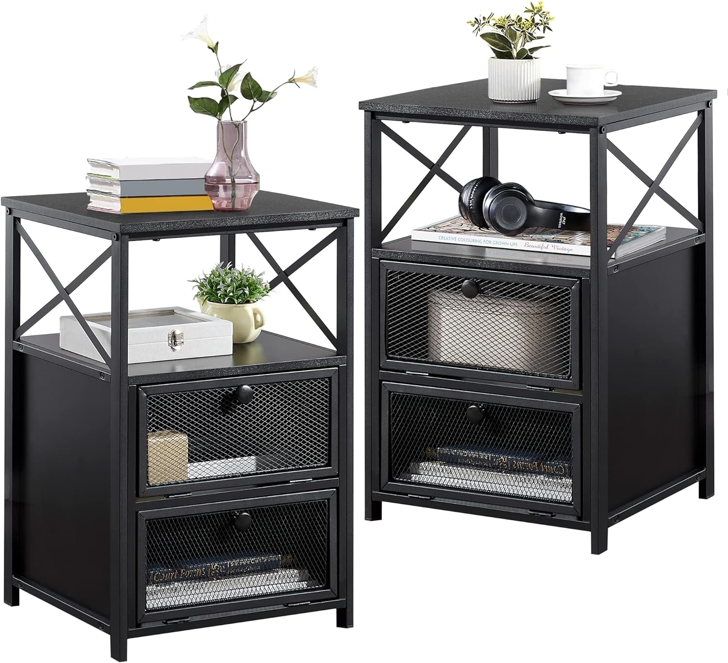 VECELO Nightstand, End Table with flip Drawer, 1 Pack/2 Packs - VECELO