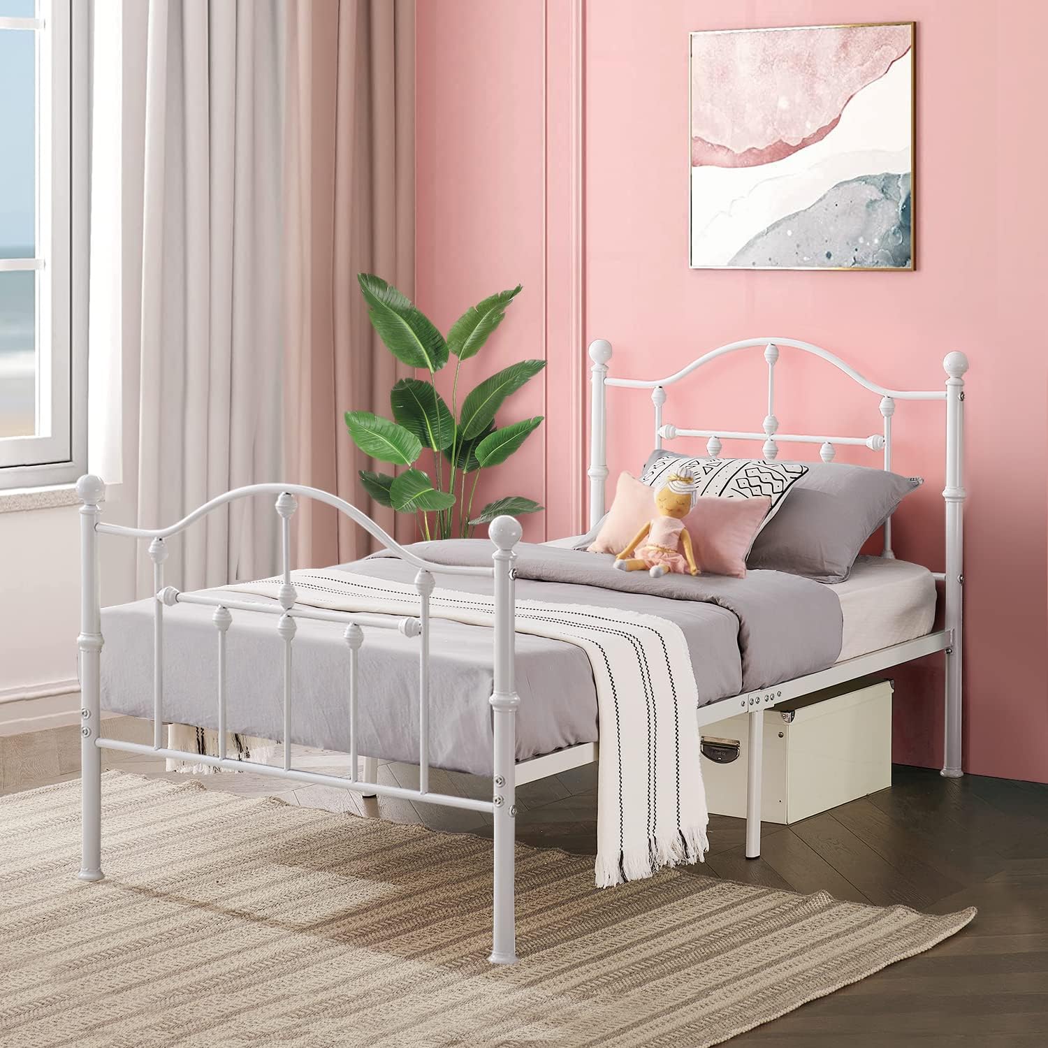 VECELO Classical Black Bed Frame Metal Platform Mattress Foundation with Headboard & Footboard - VECELO