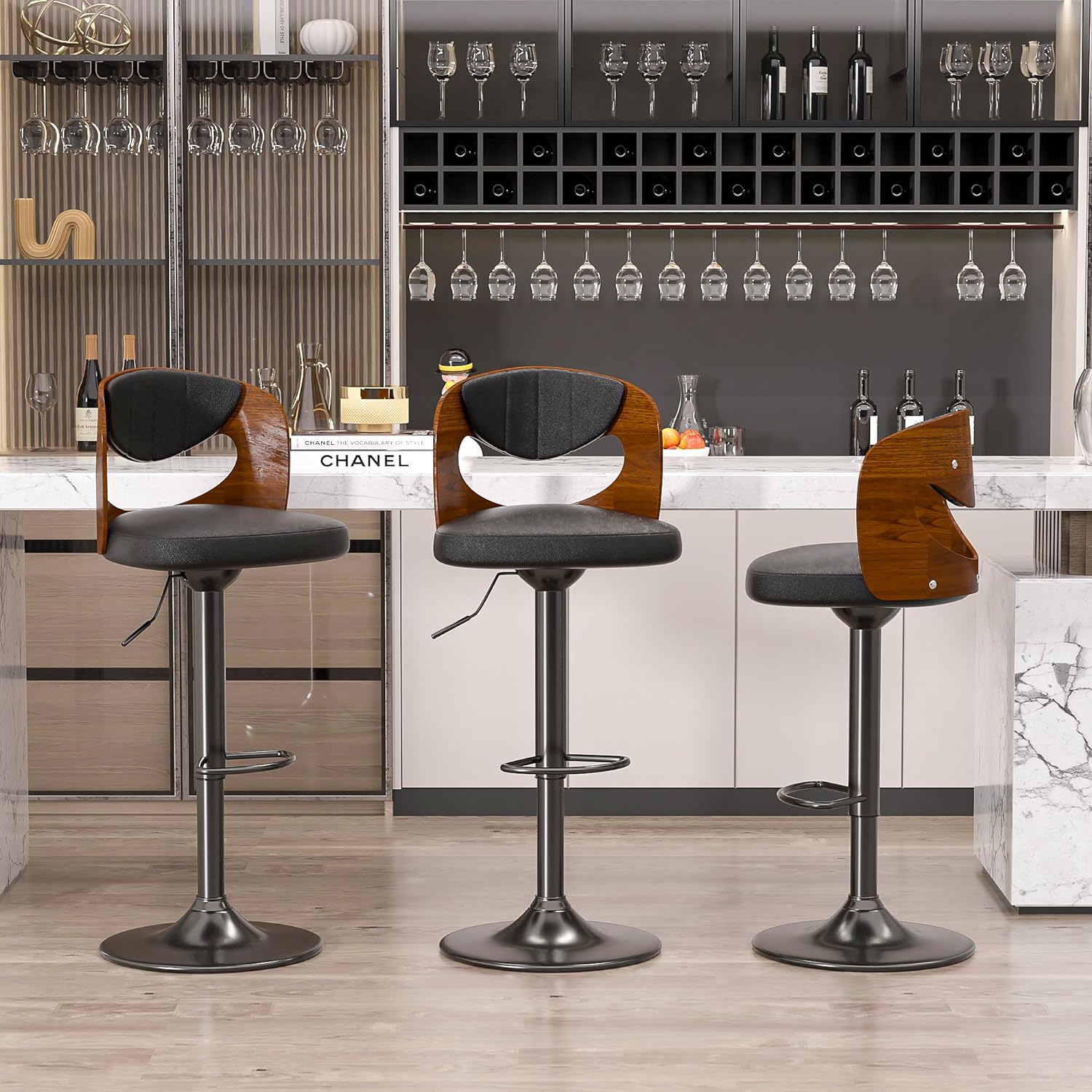 VECELO Bar Stool Set of 2,Counter Height Stools with Bentwood Back - VECELO