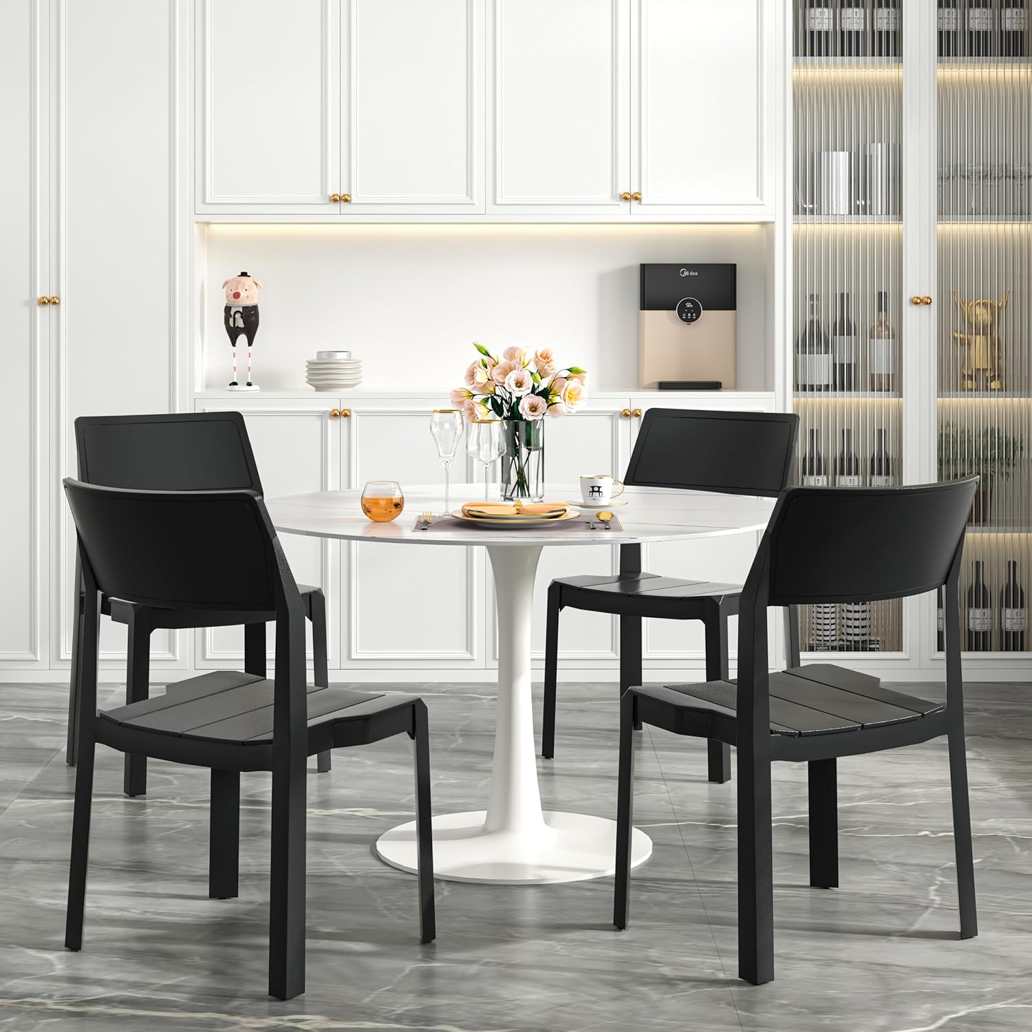 VECELO Dining Chairs Set of 4, Stackable Plastic Kitchen Chairs