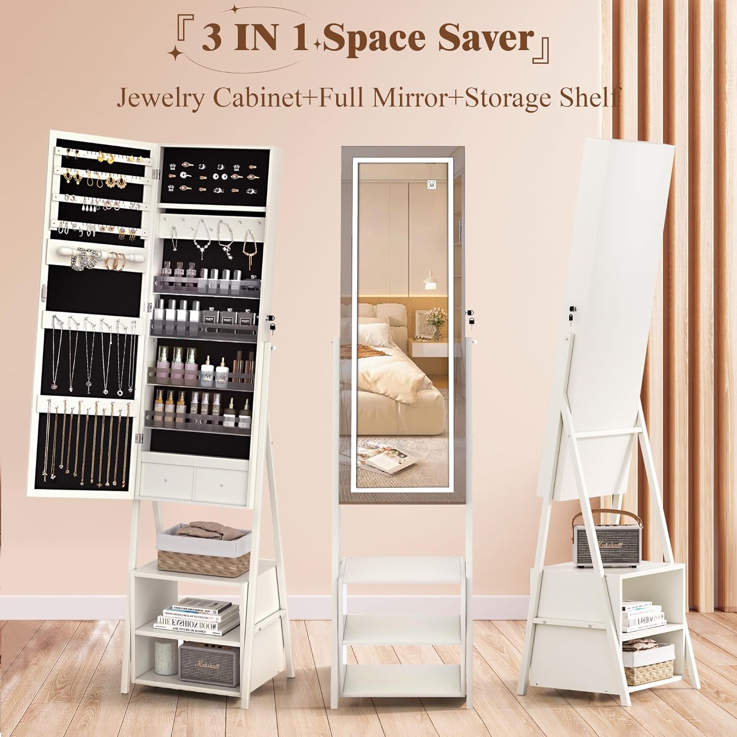 Jewelry Cabinet Armoire with Adjustable LED Lights