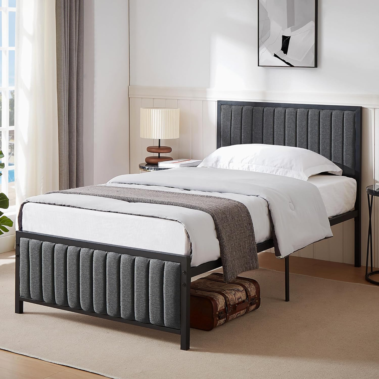 VECELO Bed Frame with Upholstered Tufted Headboard & Footboard - VECELO