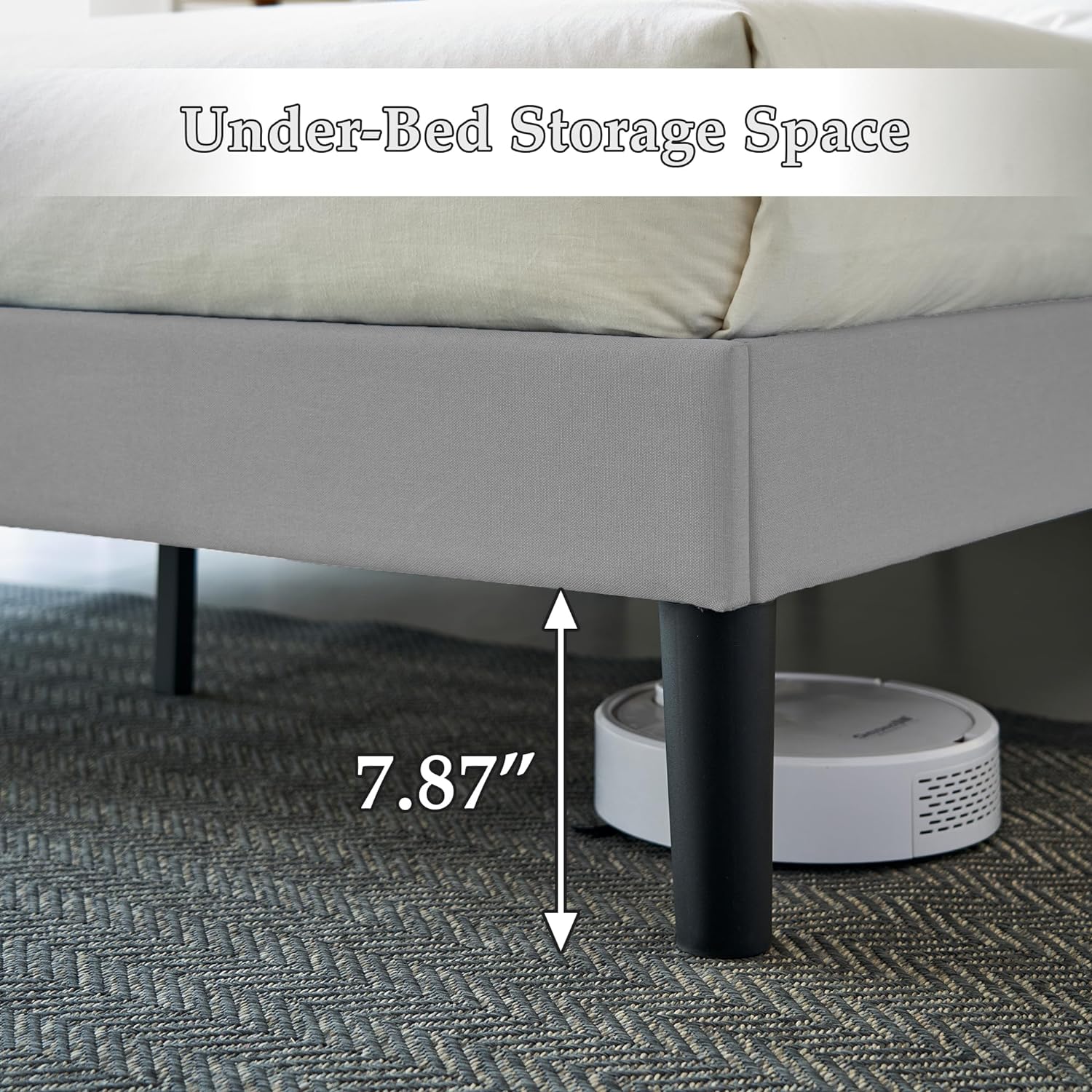 VECELO Upholstered Platform Bed Frame with Height Adjustable Headboard - VECELO