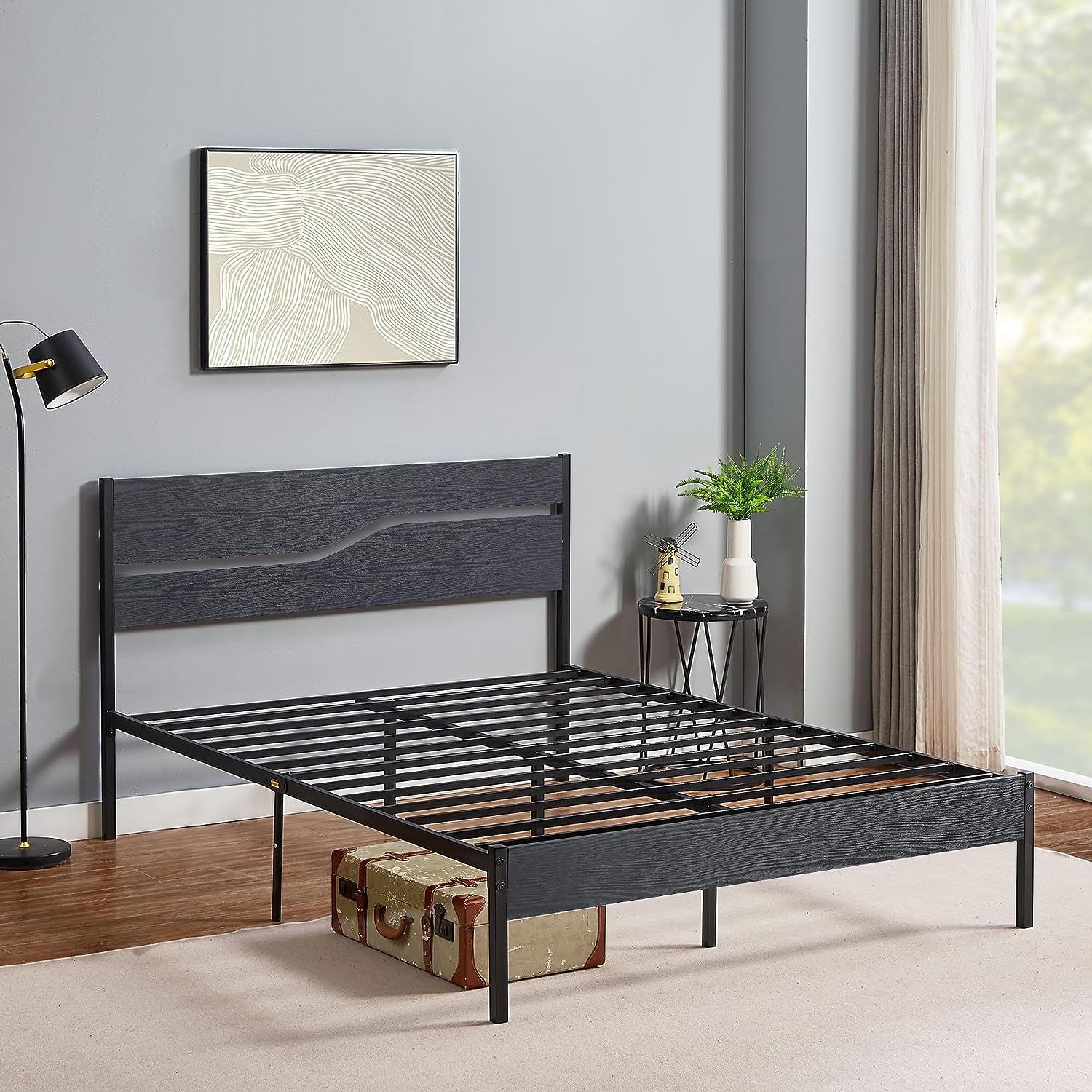 VECELO Platform Bed Frame/Mattress Foundation with Rustic Vintage Wood Headboard