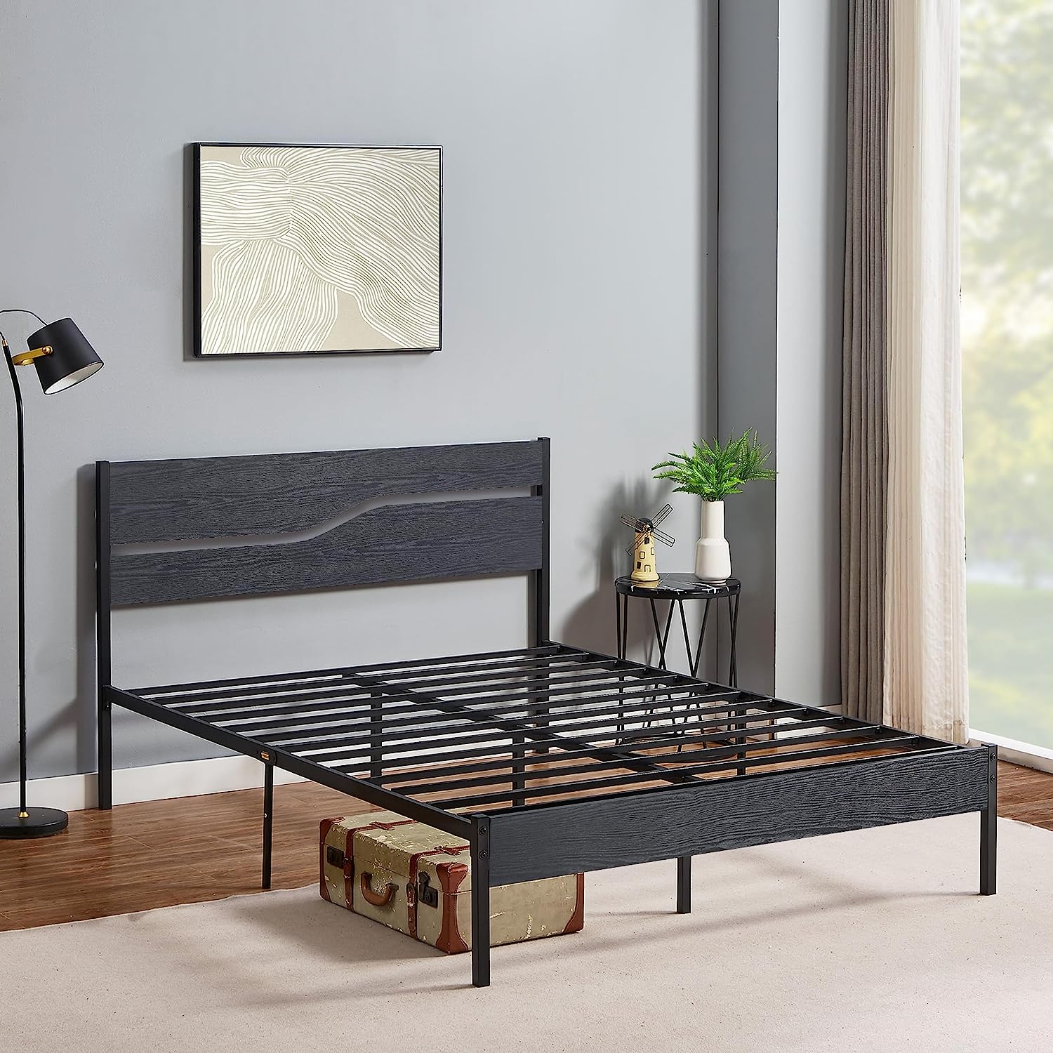 VECELO Platform Bed Frame/Mattress Foundation with Rustic Vintage Wood Headboard