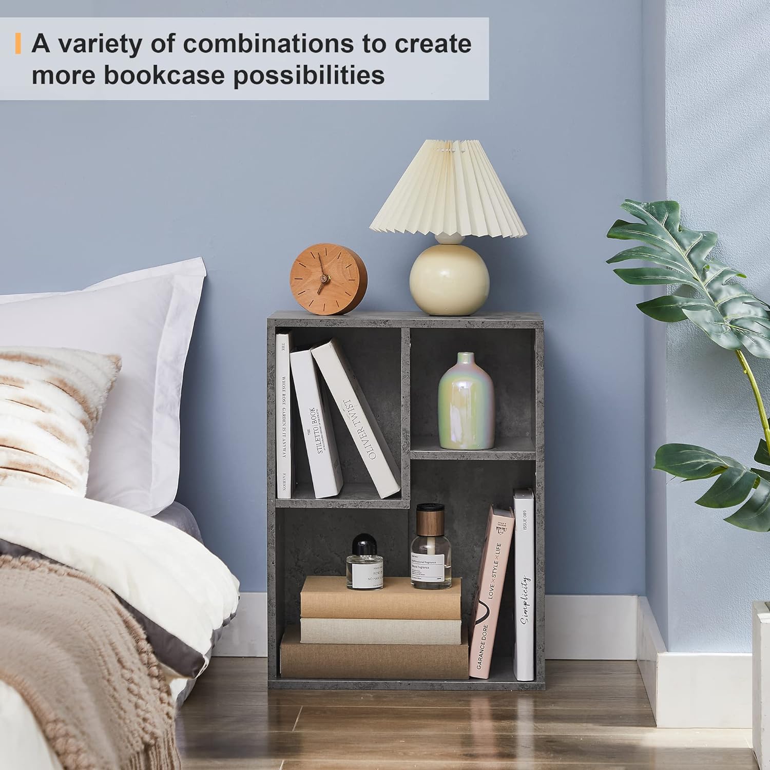 VECELO 3-Cube Wide Open Bookcase, Small Bookshelf 2-Tier Storage Organizer - VECELO