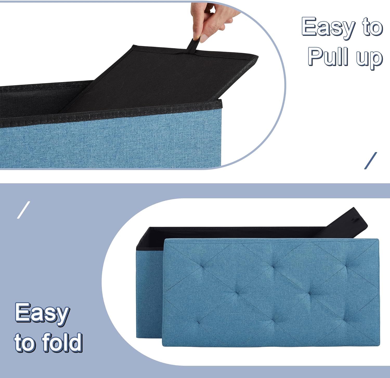 VECELO Folding Storage Ottoman Bench, Storage Chest, Linen Fabric - VECELO