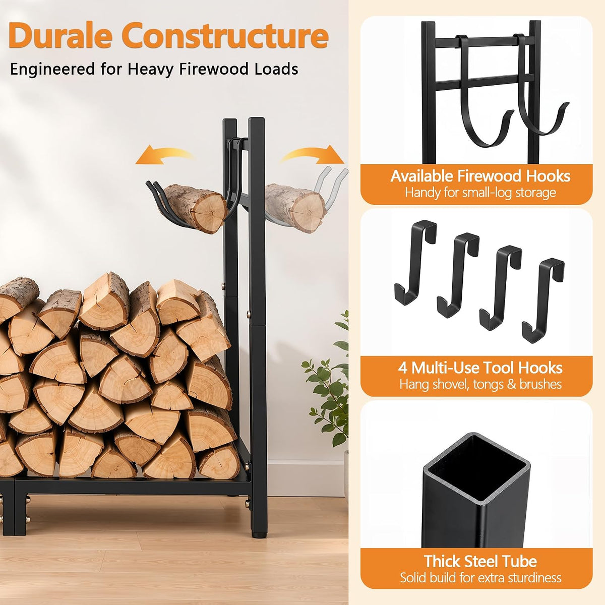 VECELO 34 Inch Firewood Rack with Carrier Bag Heavy Duty Outdoor Wood Rack