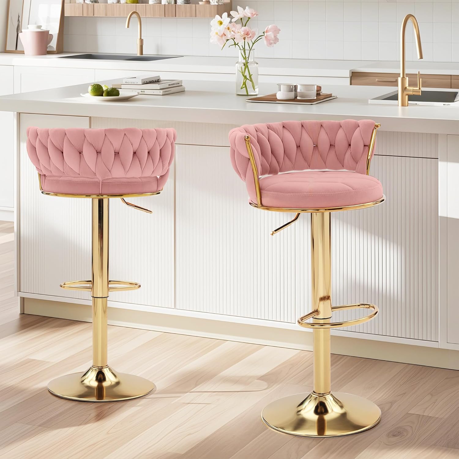 VECELO Bar Stools Set of 2, Adjustable Barstools Counter Height Stools with Back and Arm - VECELO