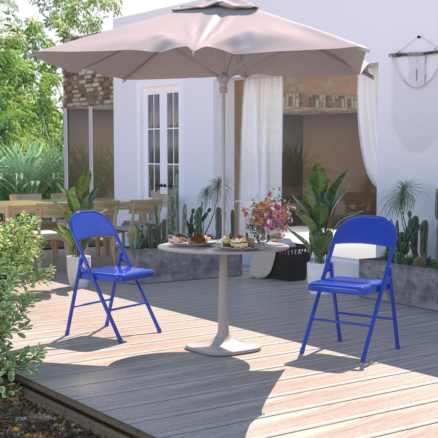 VECELO Metal Frame Steel Folding Mounted Chairs with Triple Braced & Double Hinged Back Set of 4 - VECELO