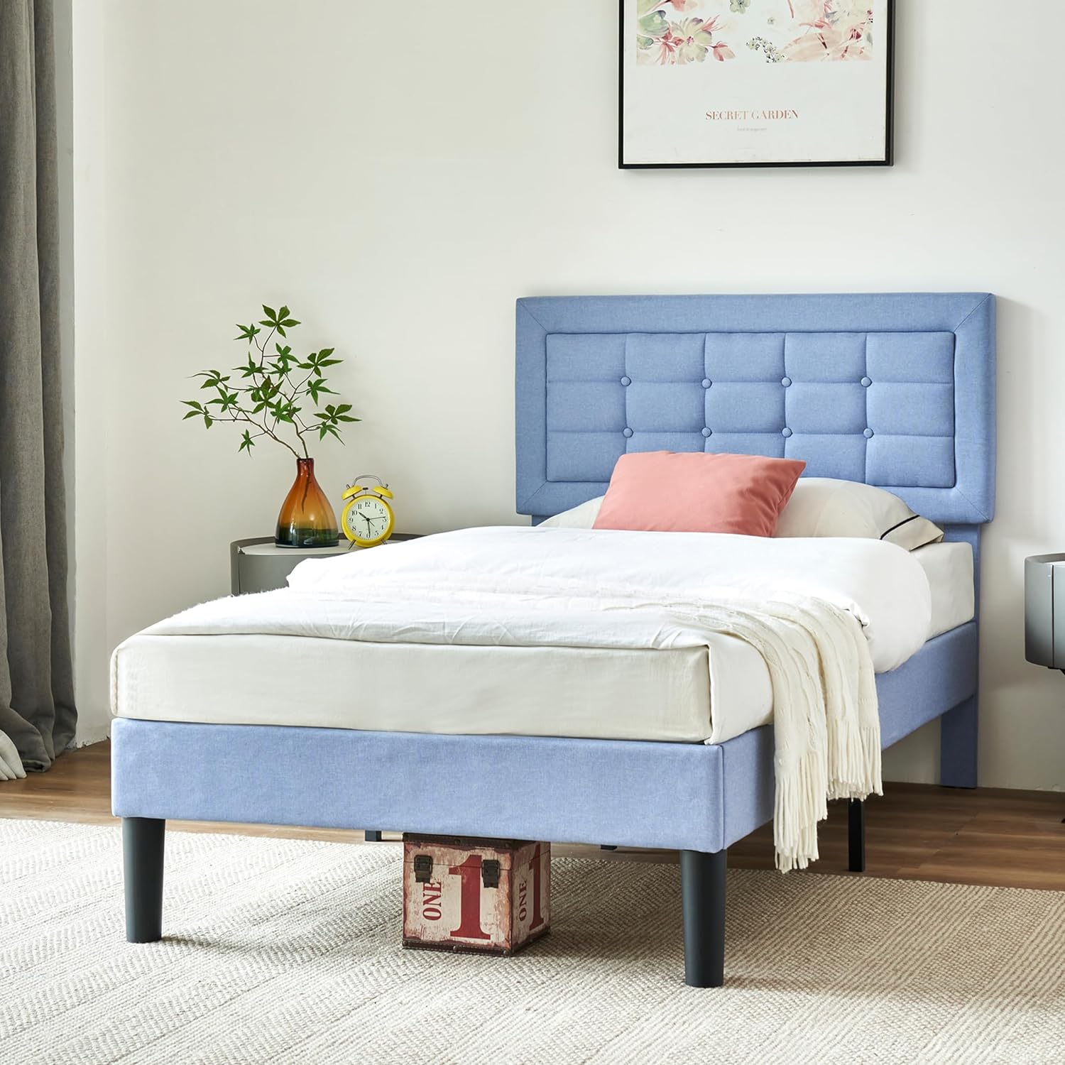 VECELO Upholstered Platform Bed Frame with Height Adjustable Headboard - VECELO