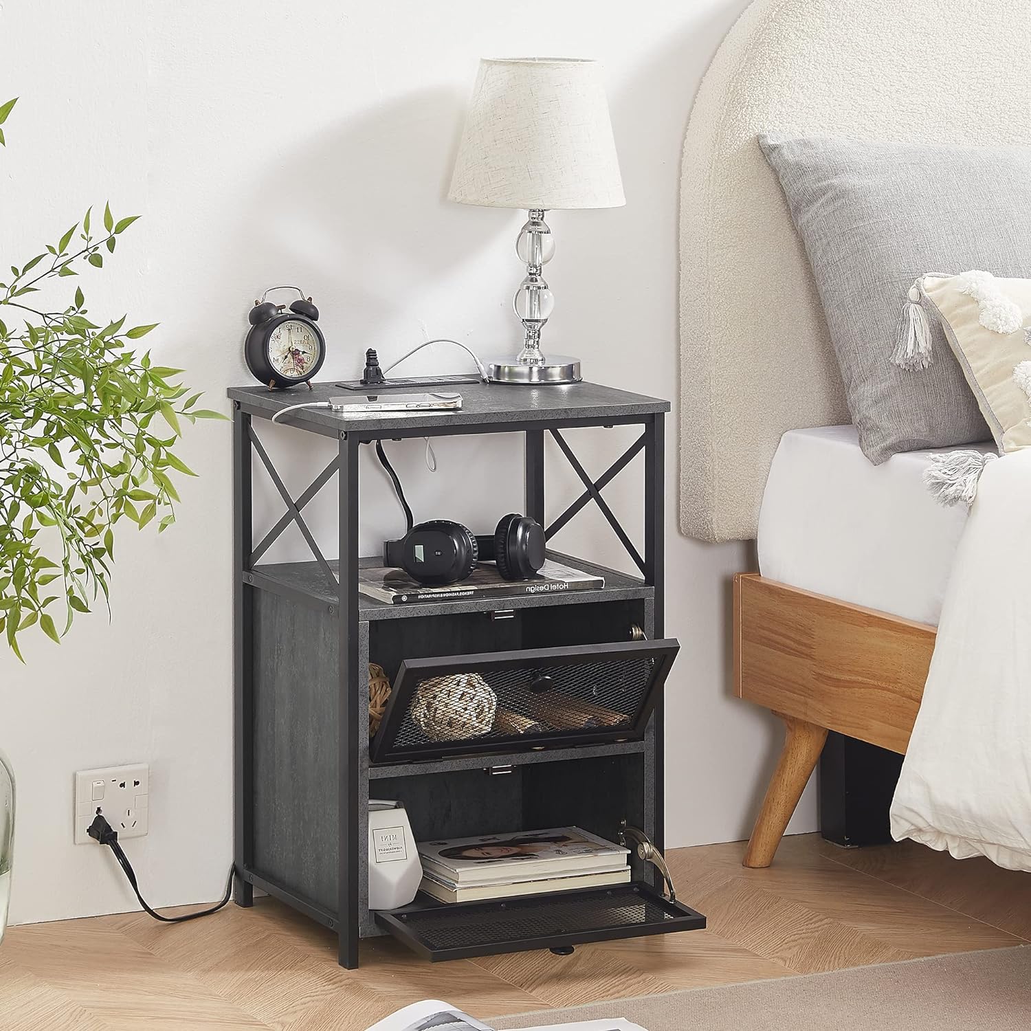 VECELO End Table with USB Ports and Outlets,1 Pack/2 Packs