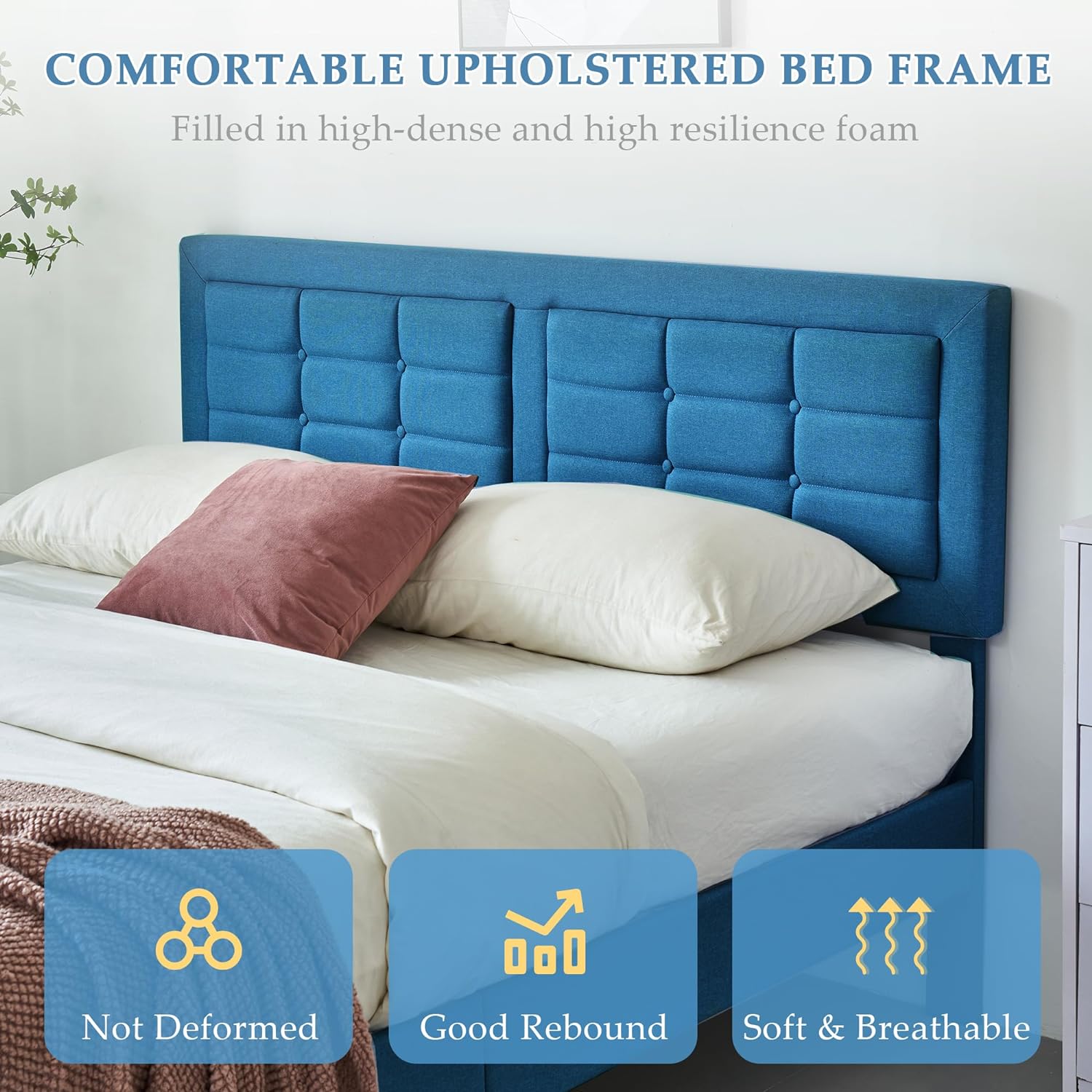 VECELO Upholstered Platform Bed Frame with Height Adjustable Headboard - VECELO