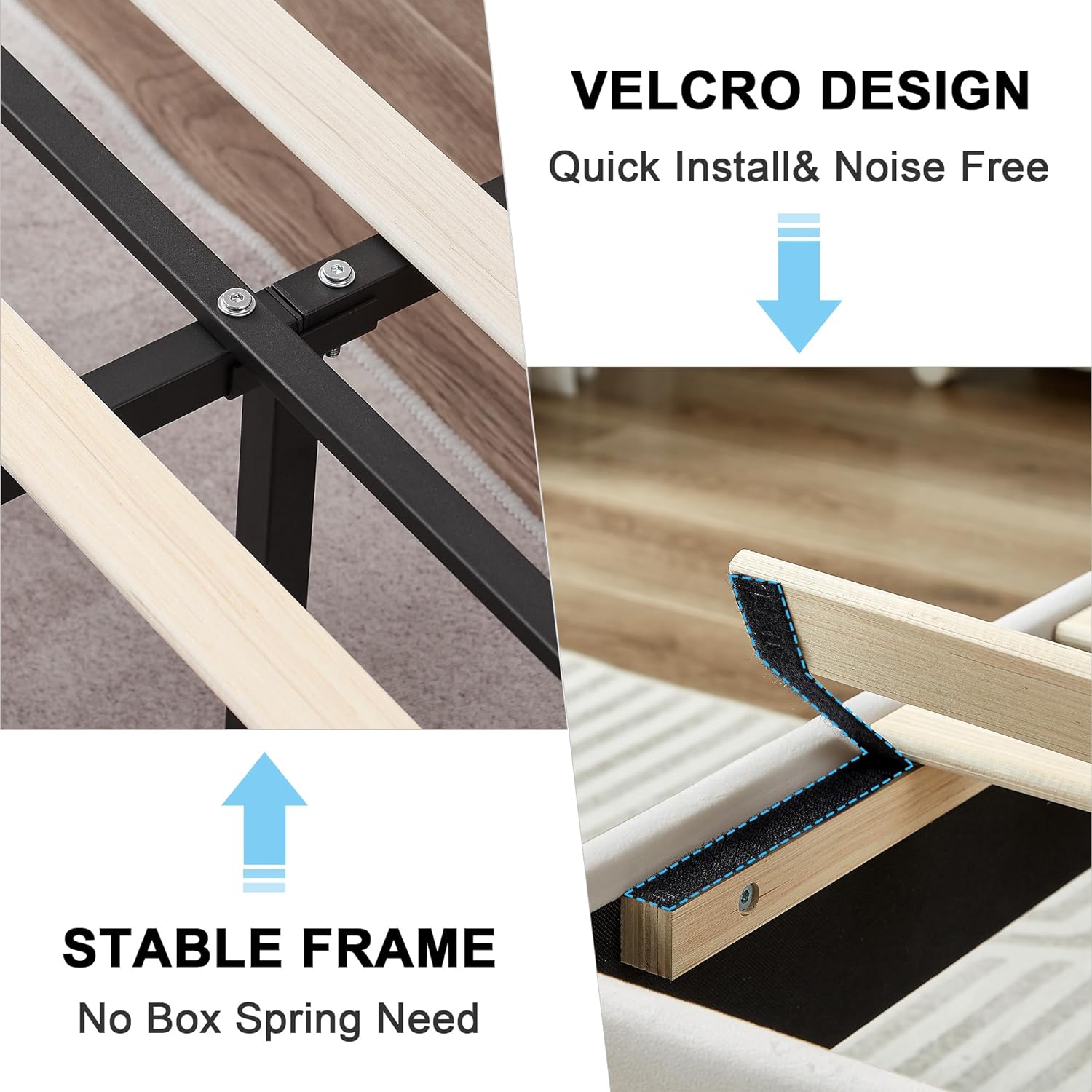 VECELO Modern Upholstered Platform Bedframe, Adjustable Headboard - VECELO