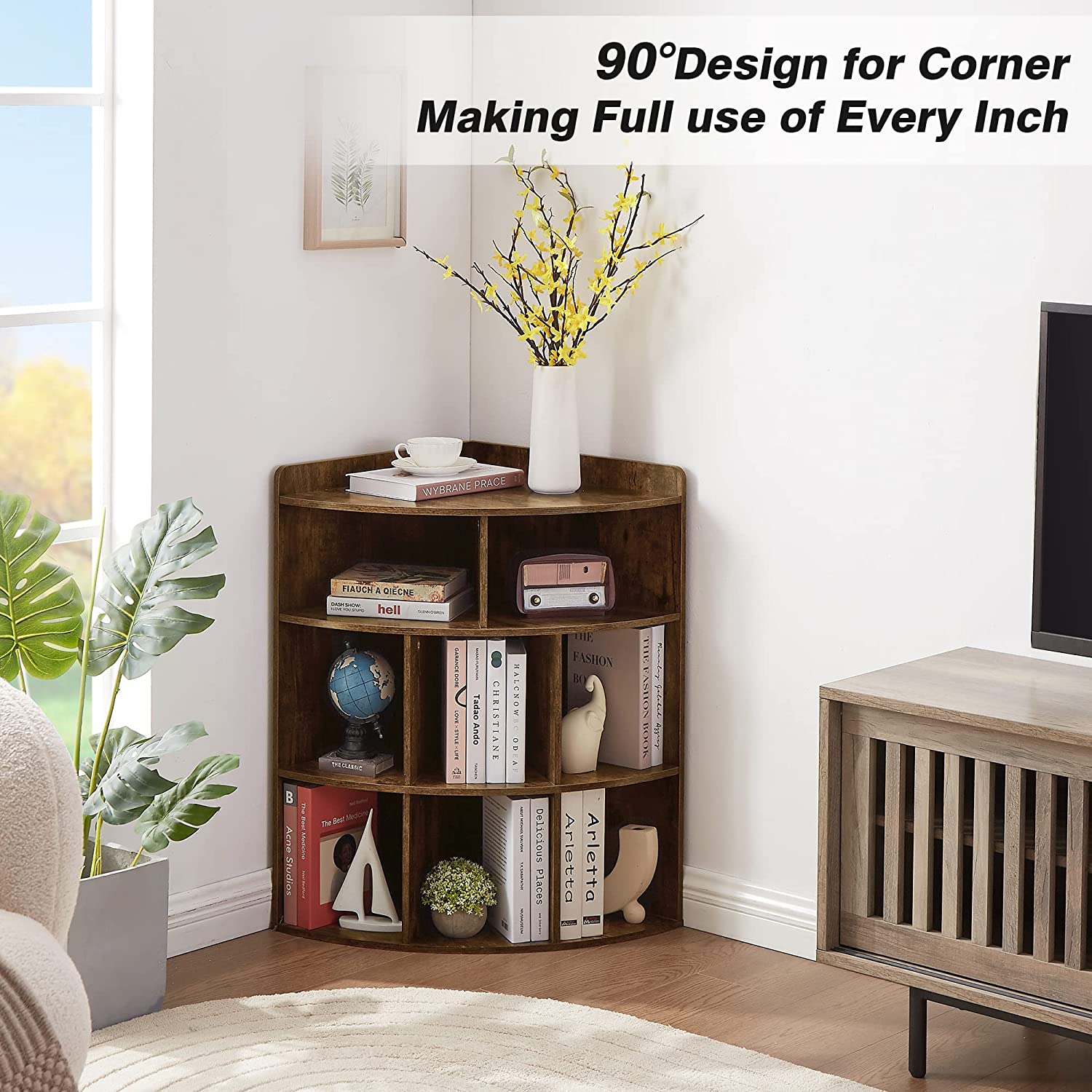 VECELO 3-Tier Corner Cabinet with 8 Cubbies, Wooden Cube Storage Organizer - VECELO