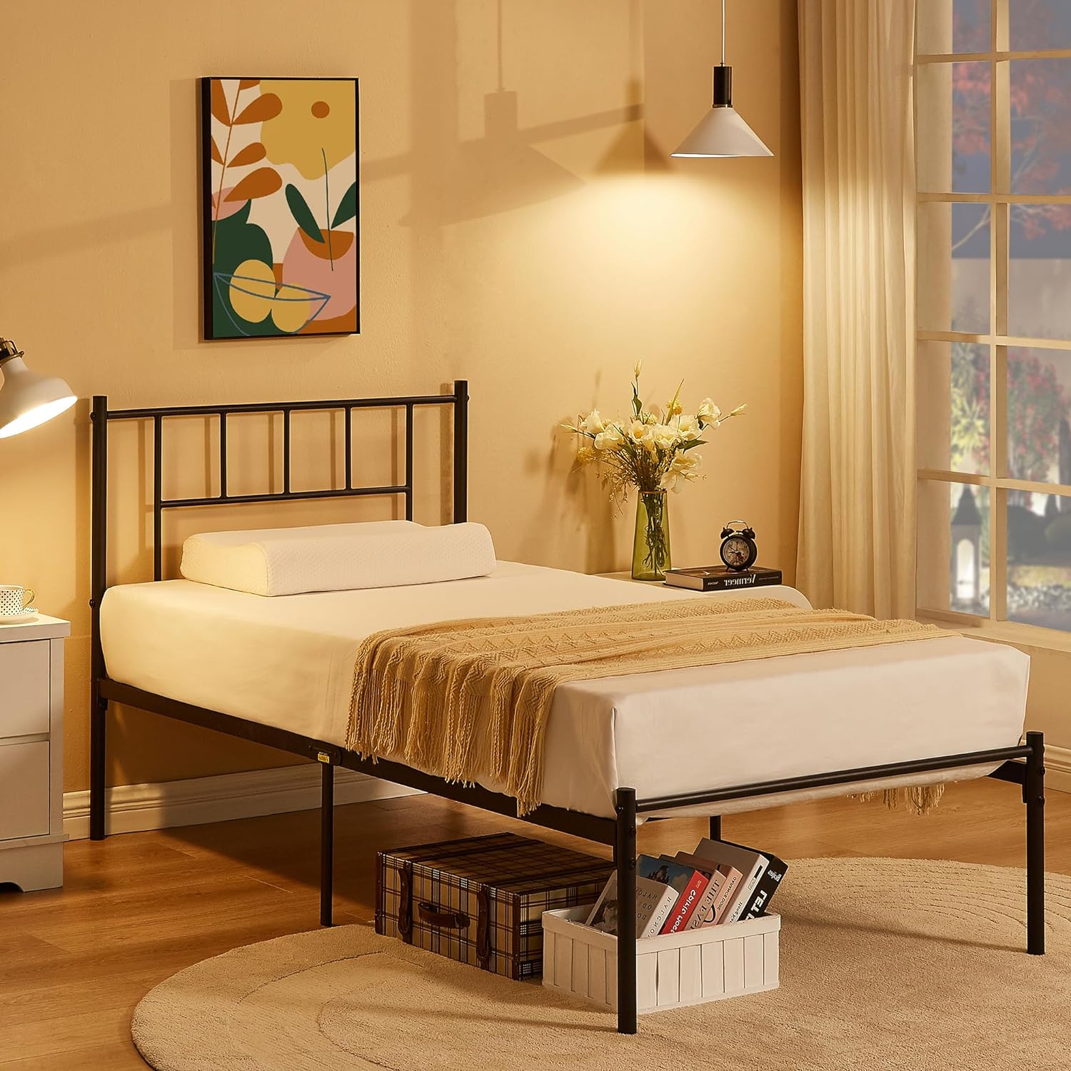 VECELO Bed Frame, 14 Inch Metal Platform with Headboard, Heavy Duty Steel Slat Support - VECELO