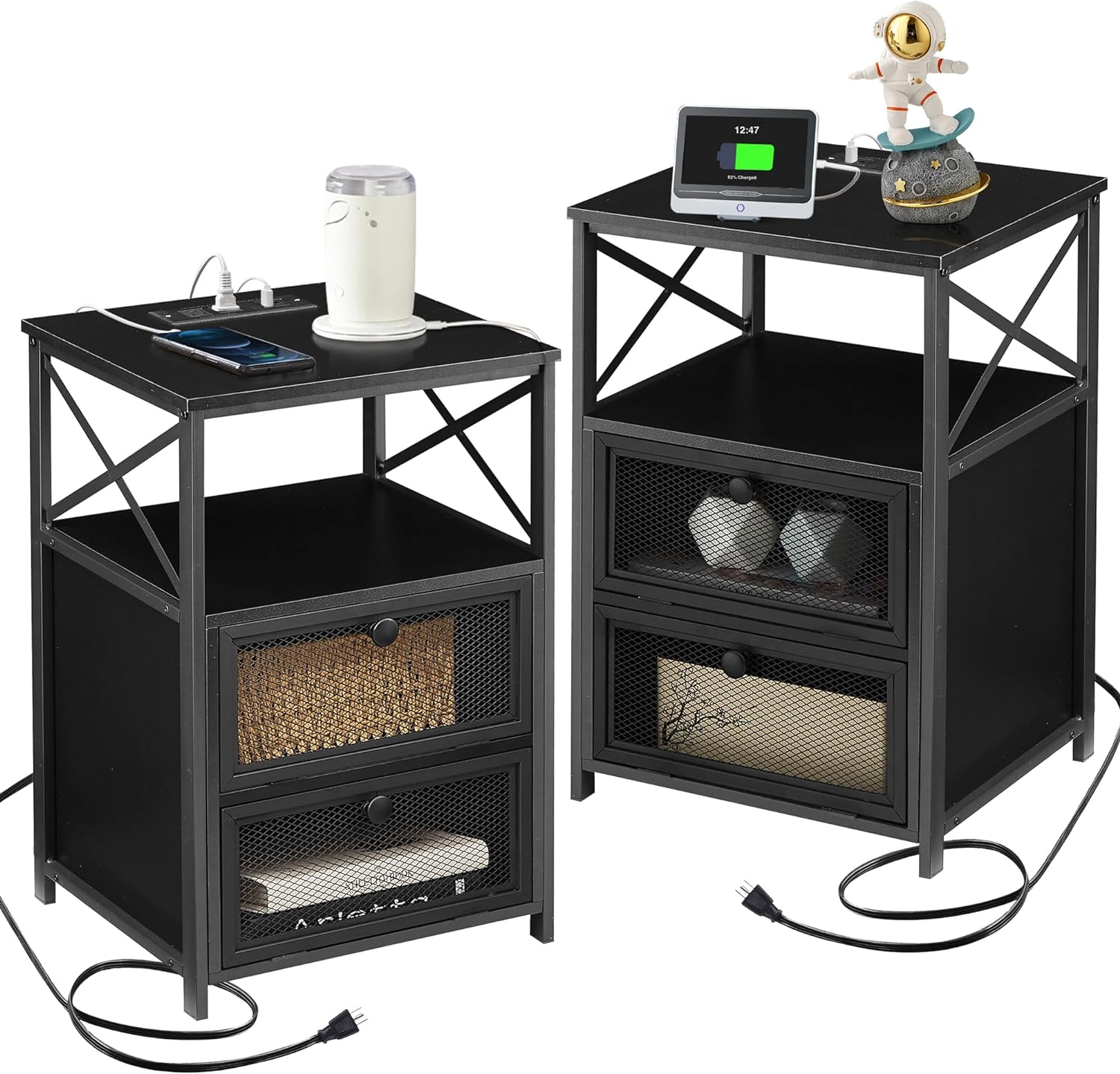 VECELO End Table with USB Ports and Outlets,1 Pack/2 Packs - VECELO