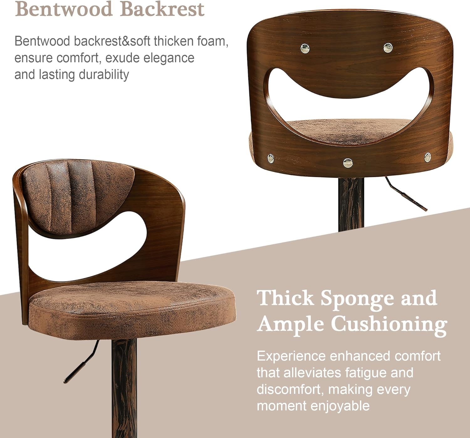 VECELO Bar Stool Set of 2,Counter Height Stools with Bentwood Back - VECELO