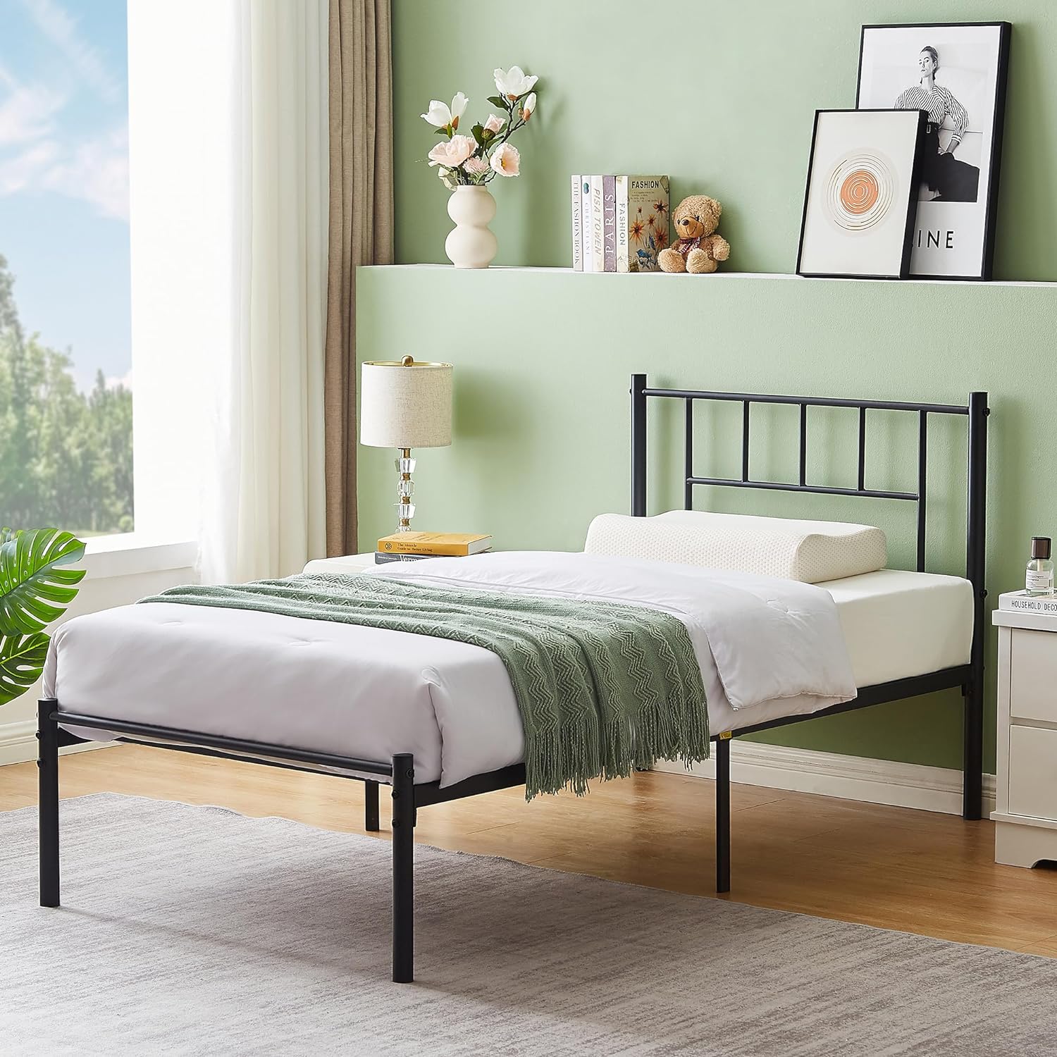 VECELO Bed Frame, 14 Inch Metal Platform with Headboard, Heavy Duty Steel Slat Support - VECELO