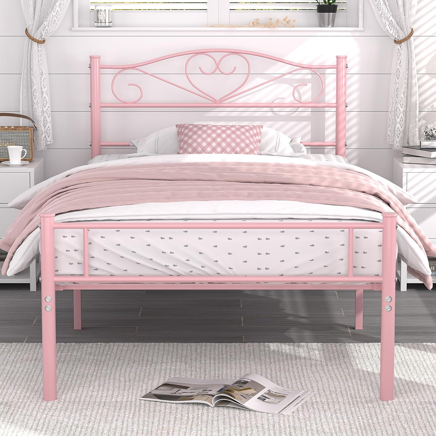 VECELO Metal Platform Bed Frame Mattress Foundation Decorative Headboard & Footboard - VECELO