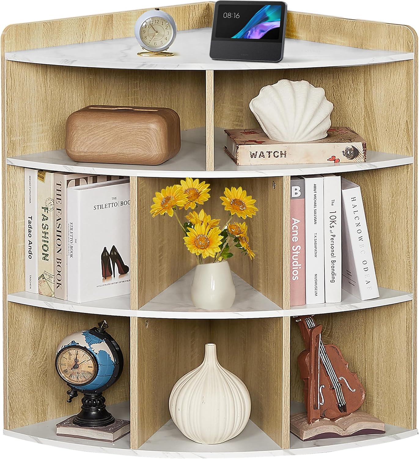 VECELO 3-Tier Corner Cabinet with 8 Cubbies, Wooden Cube Storage Organizer - VECELO