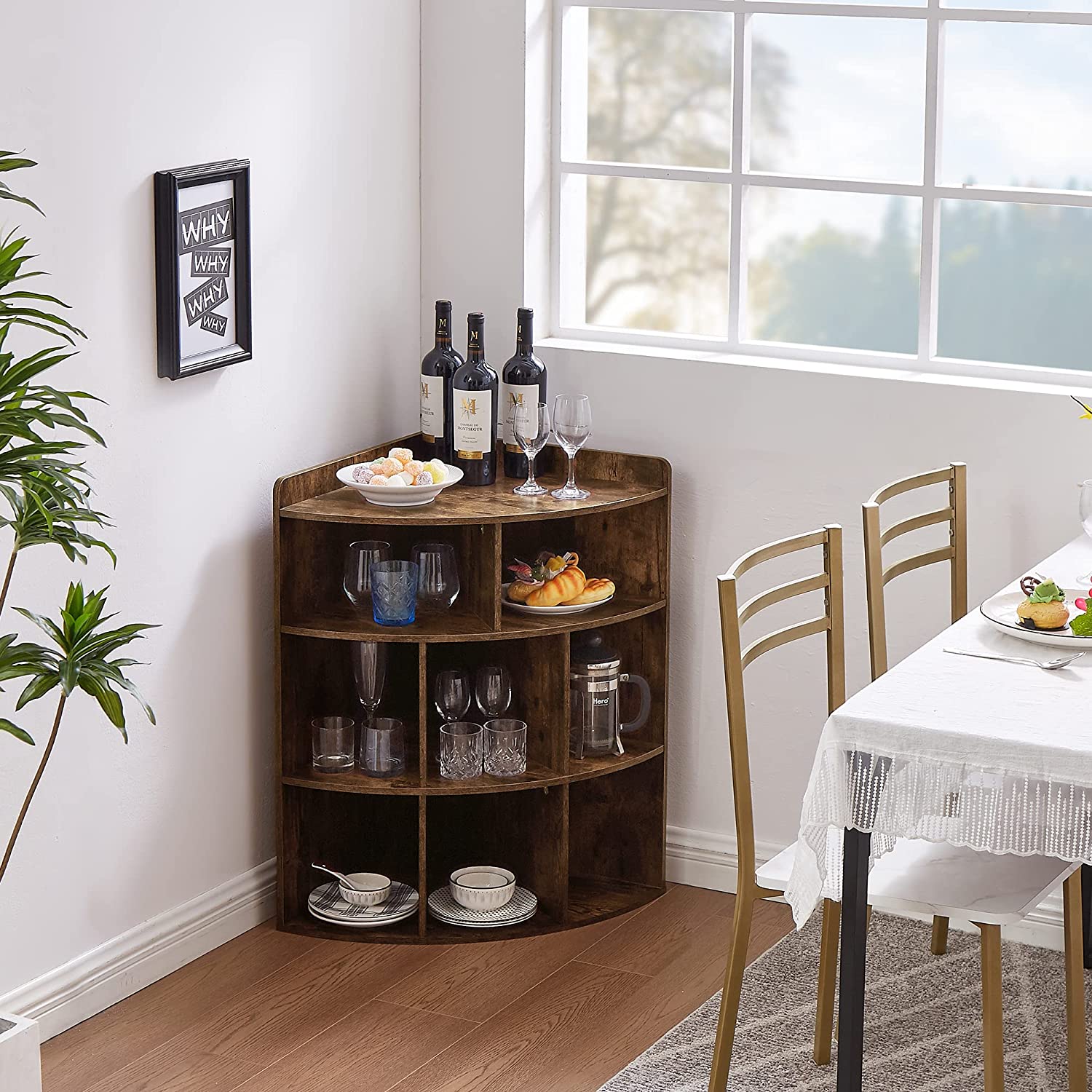 VECELO 3-Tier Corner Cabinet with 8 Cubbies, Wooden Cube Storage Organizer - VECELO