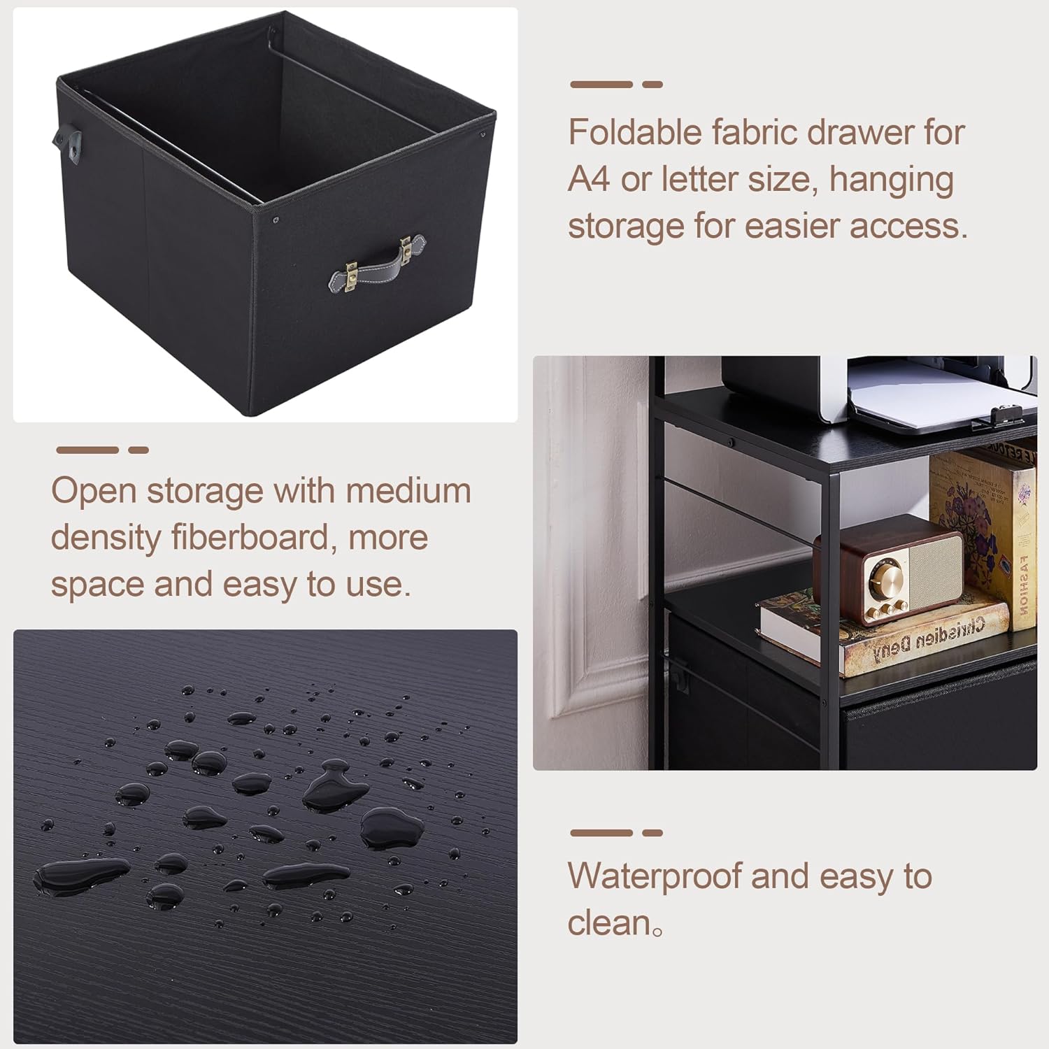 VECELO Lateral File Cabinet with 2 Big Rolling Printer Stand with 3 Open Storage Shelf - VECELO