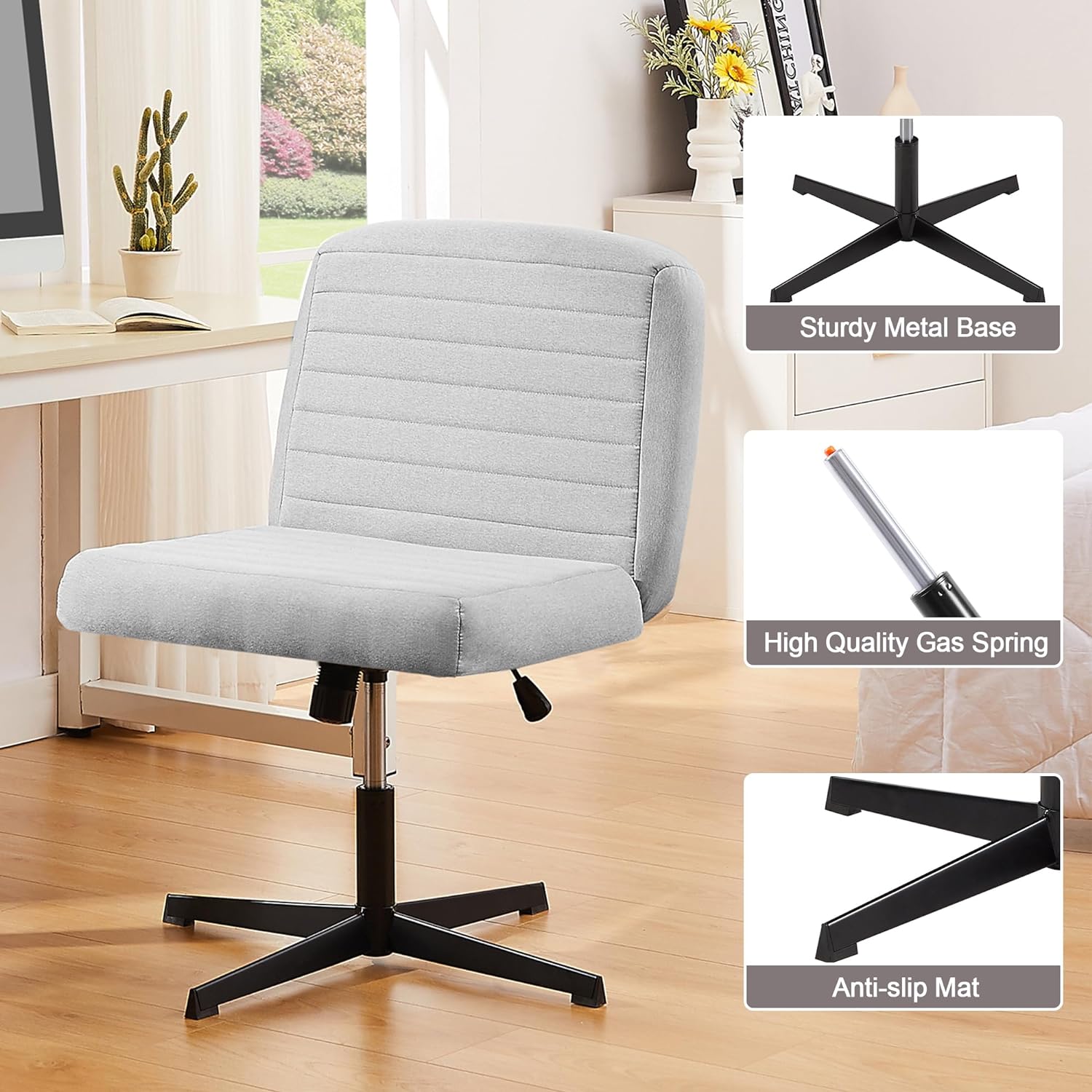 VECELO Armless Office Chair No Wheels Fabric Padded Cross Legged - VECELO