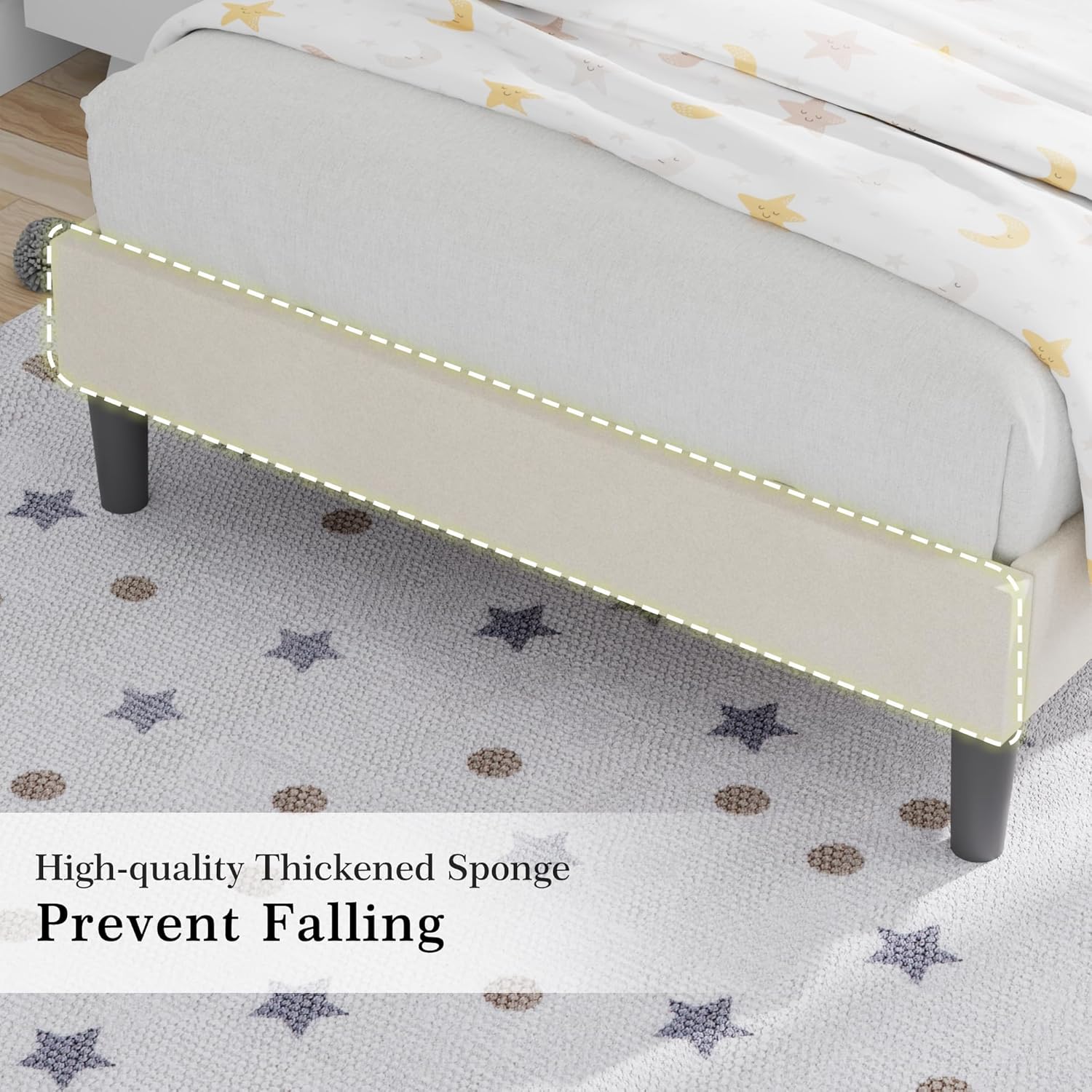 VECELO Modern Upholstered Platform Bedframe, Adjustable Headboard