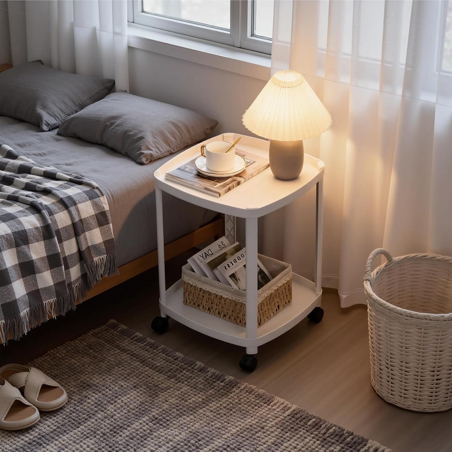 VECELO Rolling End Side Table with Lockable Wheels