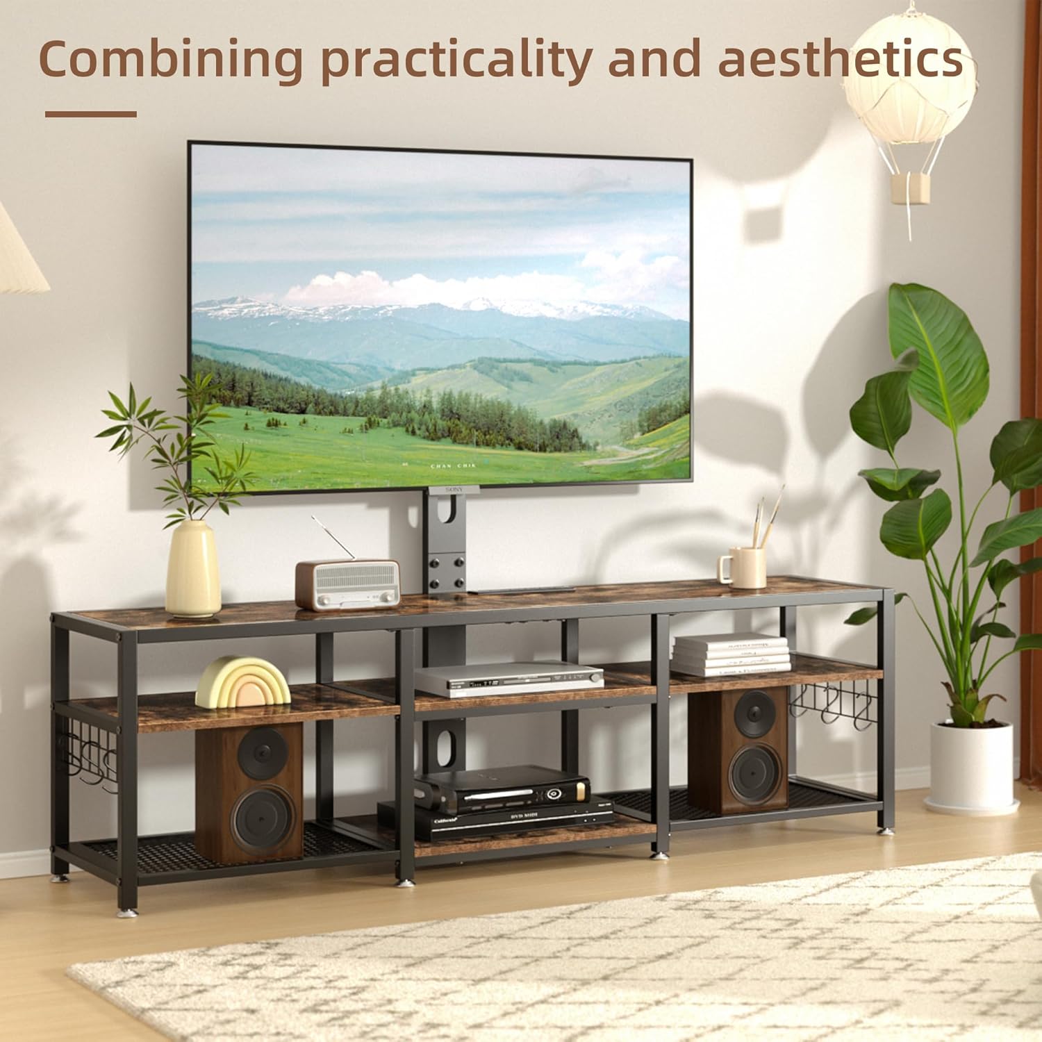 VECELO TV Stand with Mount and Power Outlets