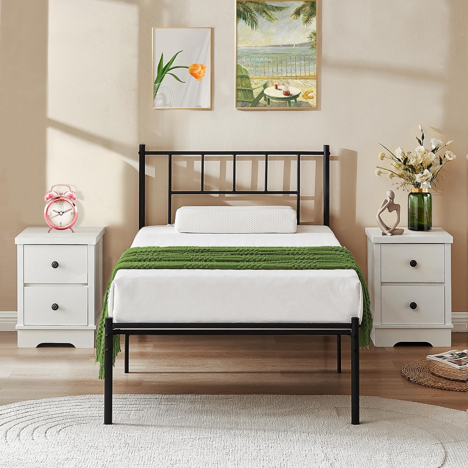 VECELO Bed Frame, 14 Inch Metal Platform with Headboard, Heavy Duty Steel Slat Support - VECELO