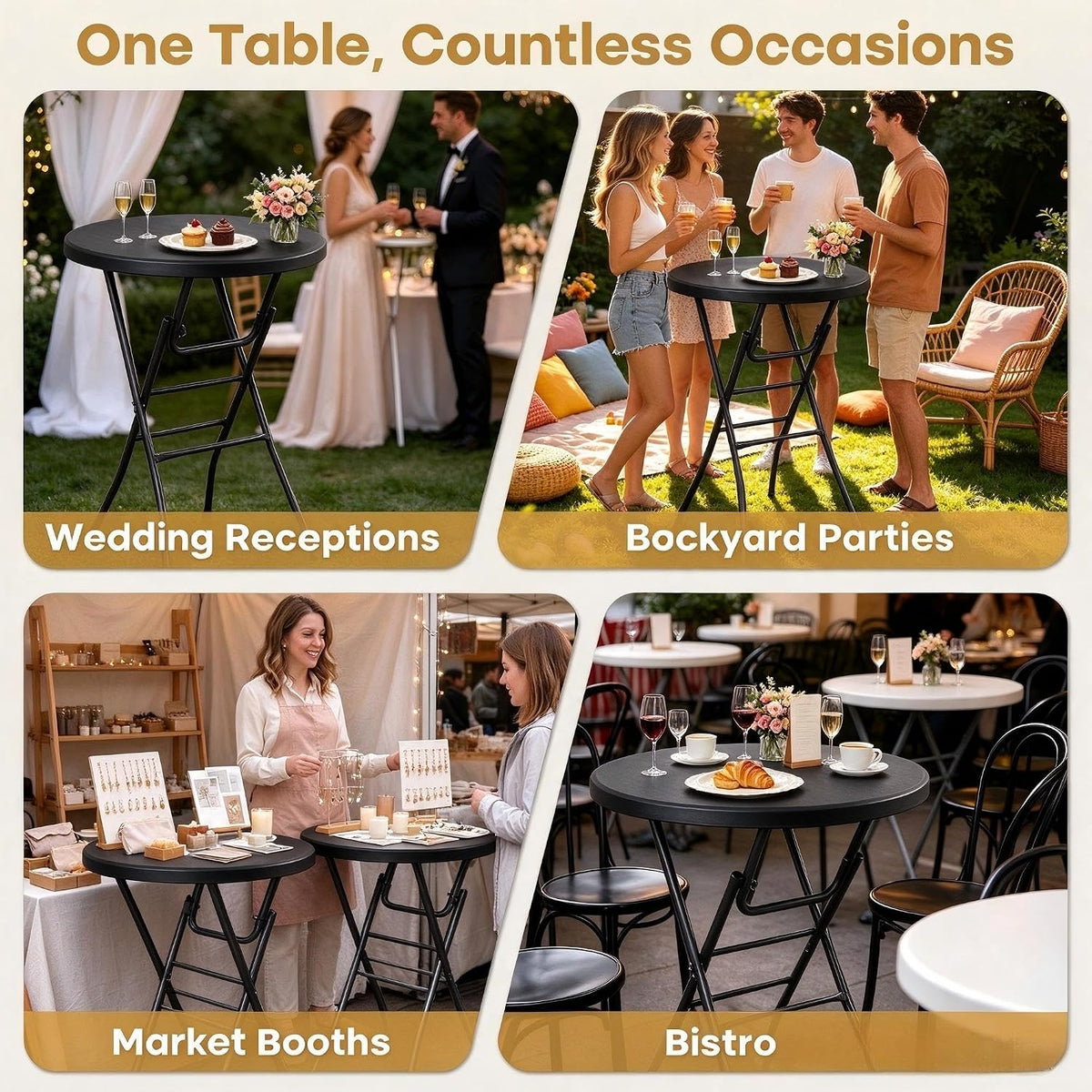 VECELO 32" Round Bar Height Folding Dining Table, 43.3" High Top Cocktail Table
