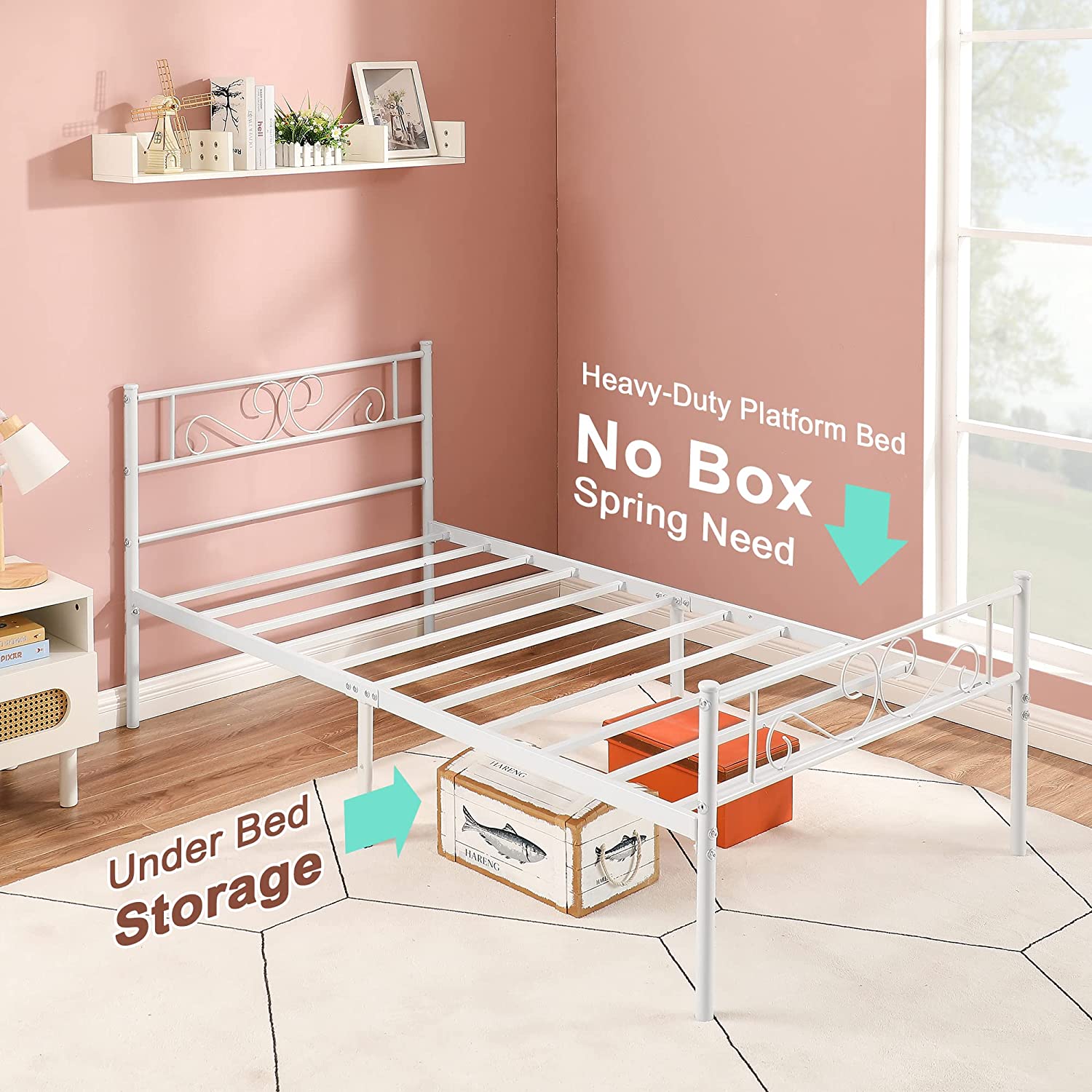 VECELO Metal Platform Bed Frame Mattress Foundation with Headboard & Footboard