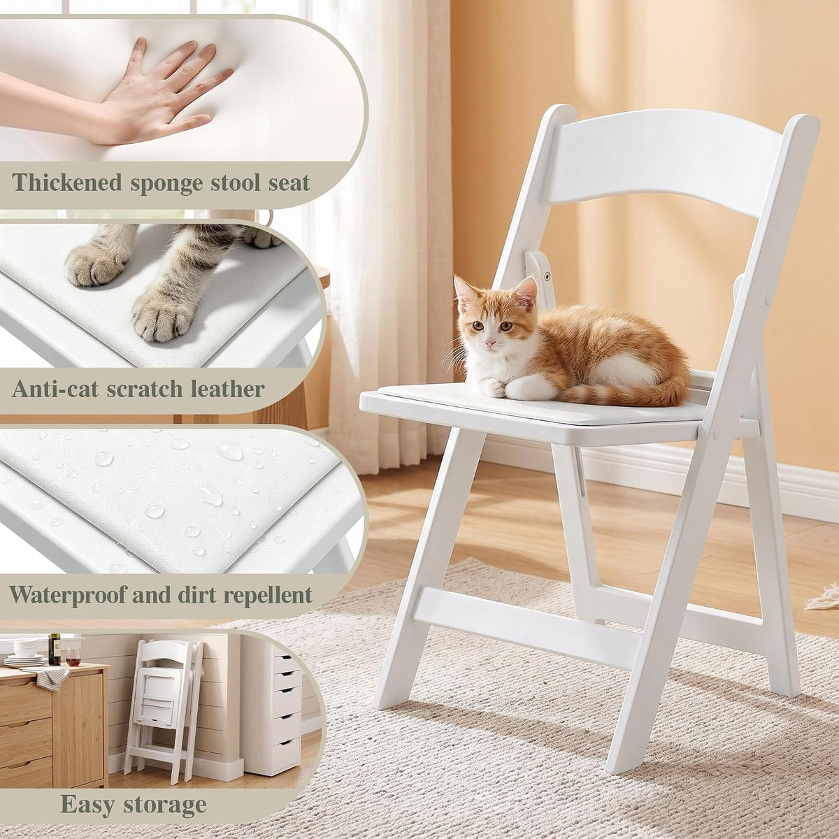 VECELO Folding Chair with Padded Seat Foldable Resin Dining Chairs for Indoor Outdoor Use