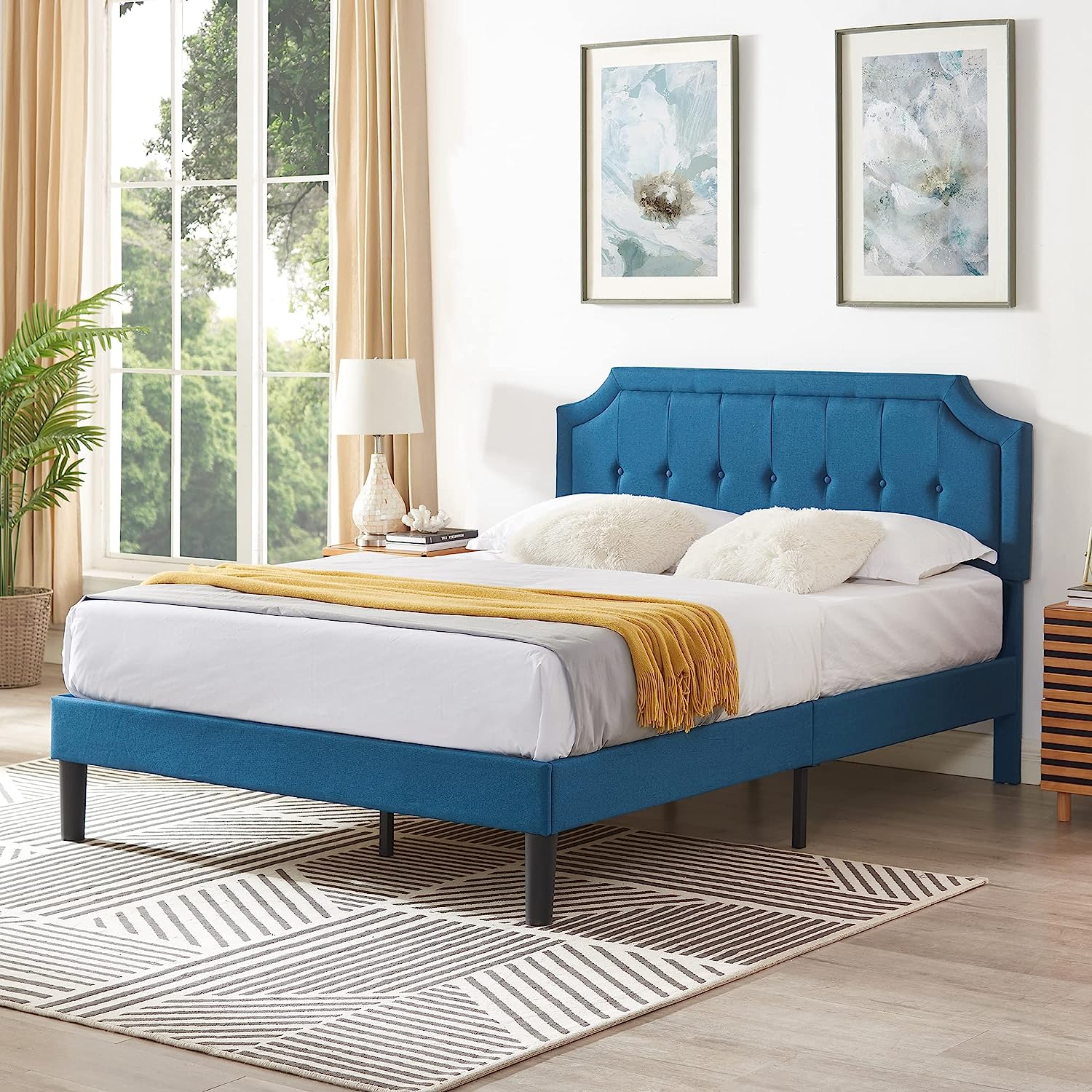 VECELO Premium Upholstered Platform Bed Diamond Stitched Panel Headboard
