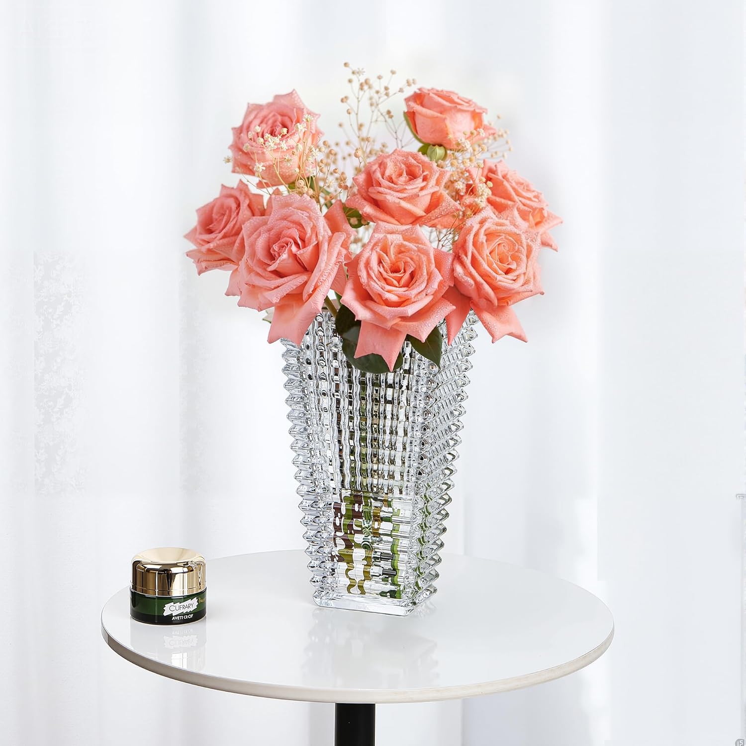 VECELO Crystal Glass Vase for Flowers