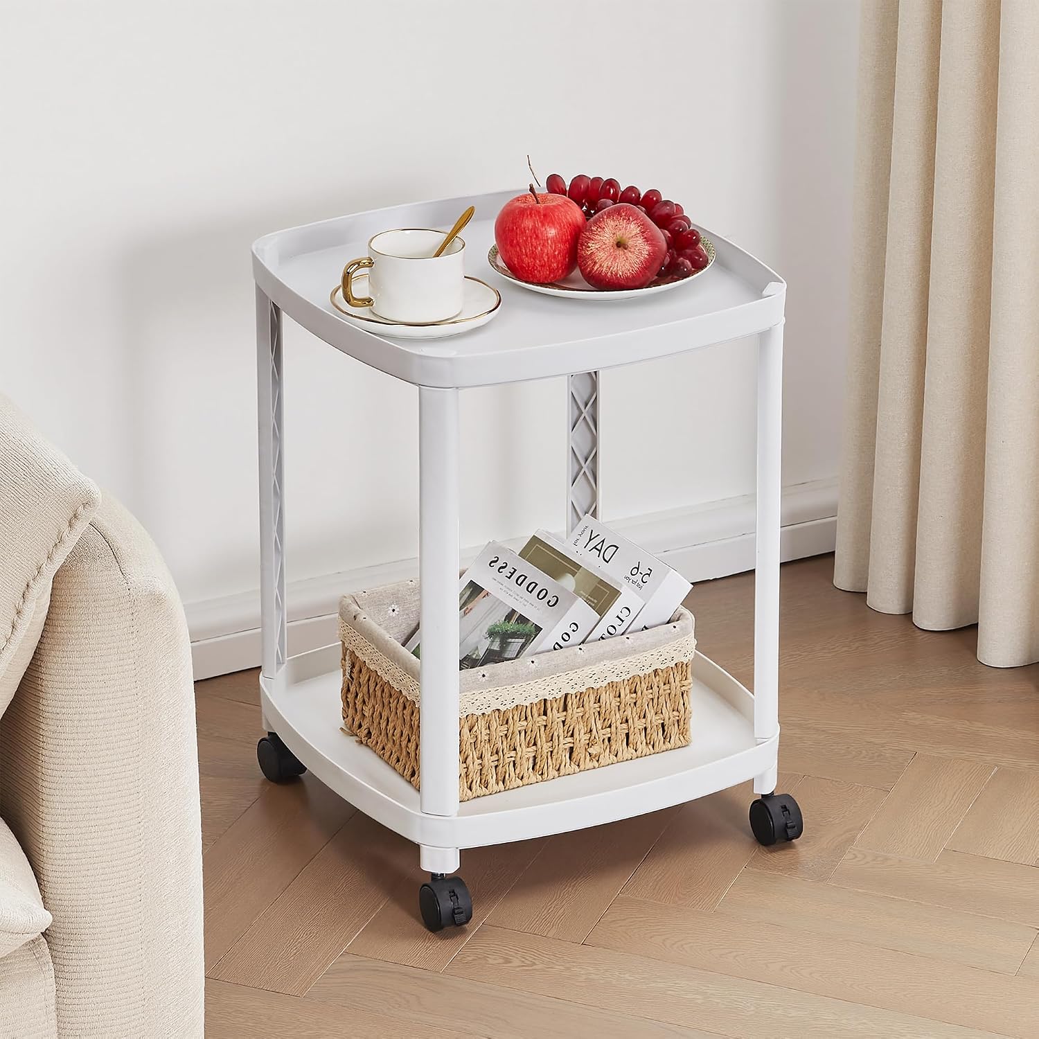 VECELO Rolling End Side Table with Lockable Wheels