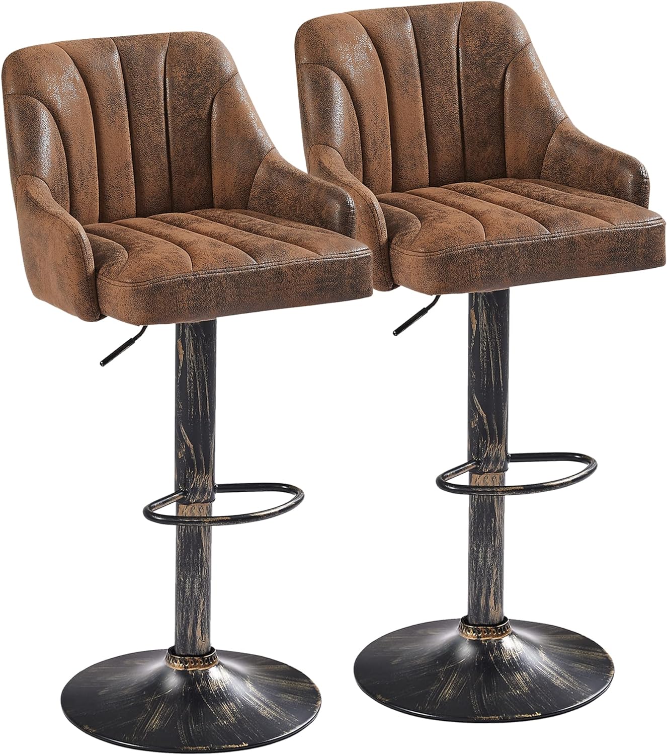 VECELO Adjustable Counter Height Bar Stools with Back and Arm Stools Set of 2 - VECELO