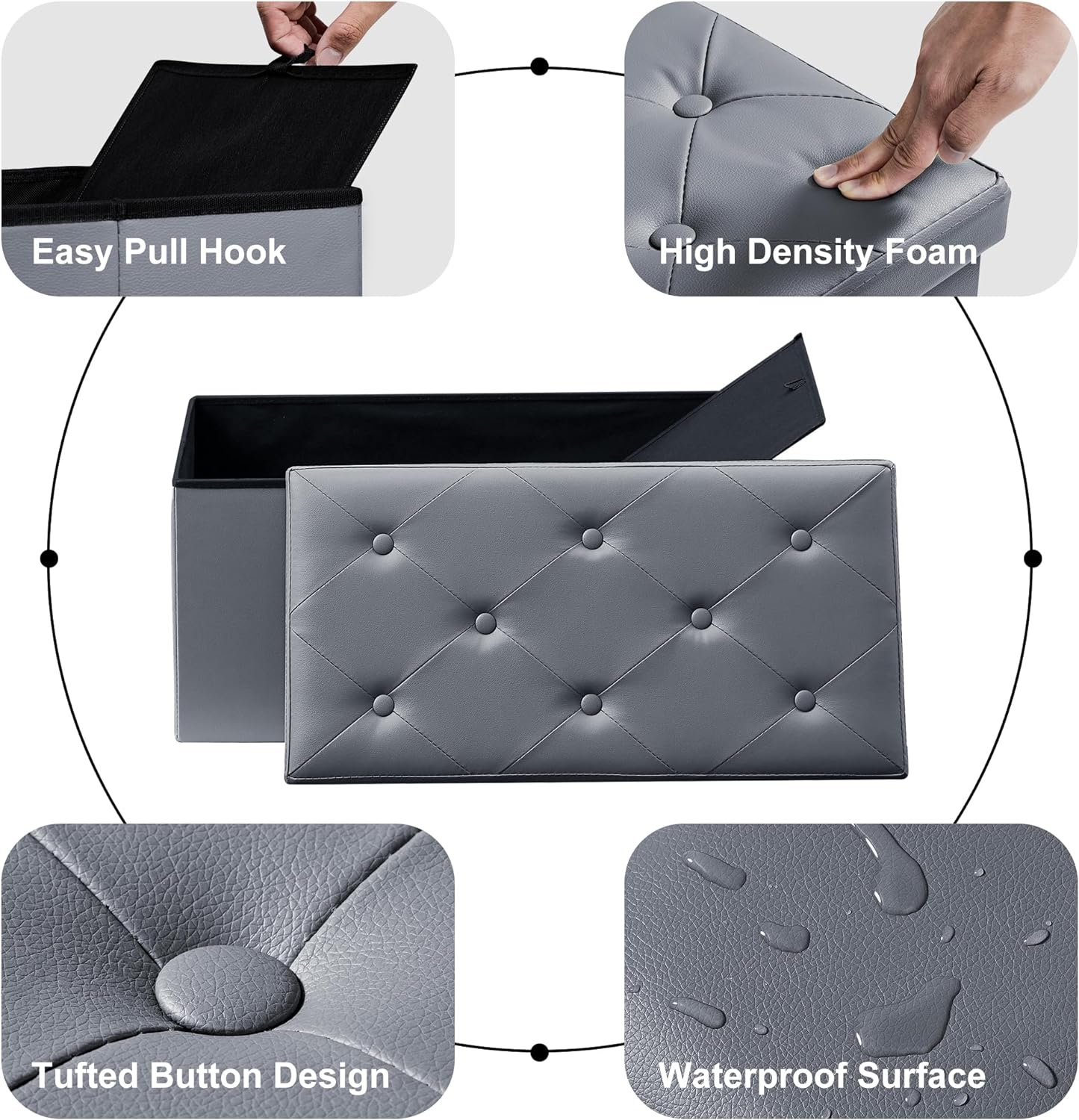 VECELO Storage Ottoman Bench End of Bed 43'' Footstool Footrest Stool Shoestool - VECELO