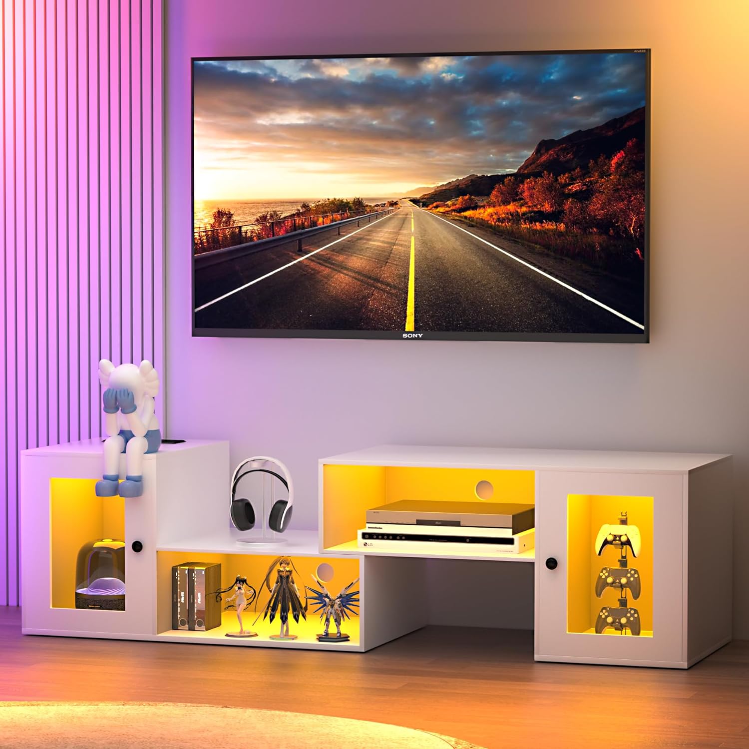 TV Stand with LED Strip & Power Outlet